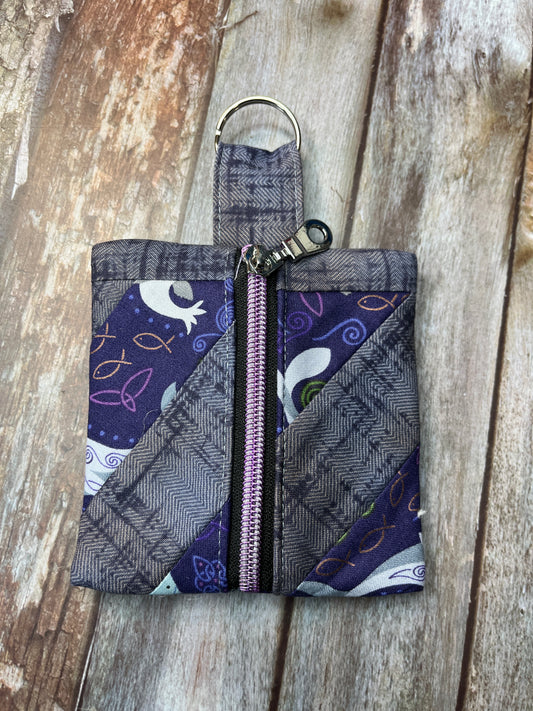 Mini Zip Pouch - Purple whale seal - Uphouse Crafts
