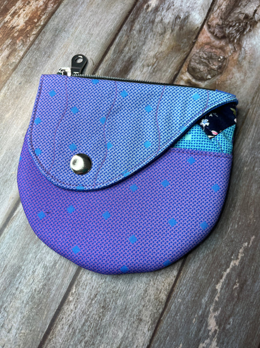 Purpe & Blue Patchwork Round Wing Zip Purse no2024-04 - Uphouse Crafts