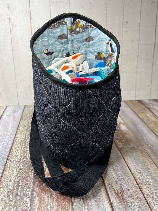 New Style Denim Clothes Peg Bag - Aqua Puffin on Rocks - Uphouse Crafts