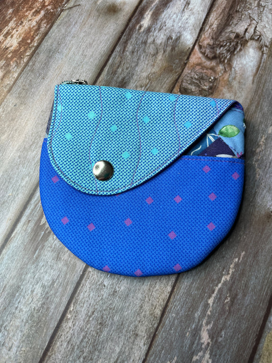 Purpe & Blue Patchwork Round Wing Zip Purse no2024-03 - Uphouse Crafts