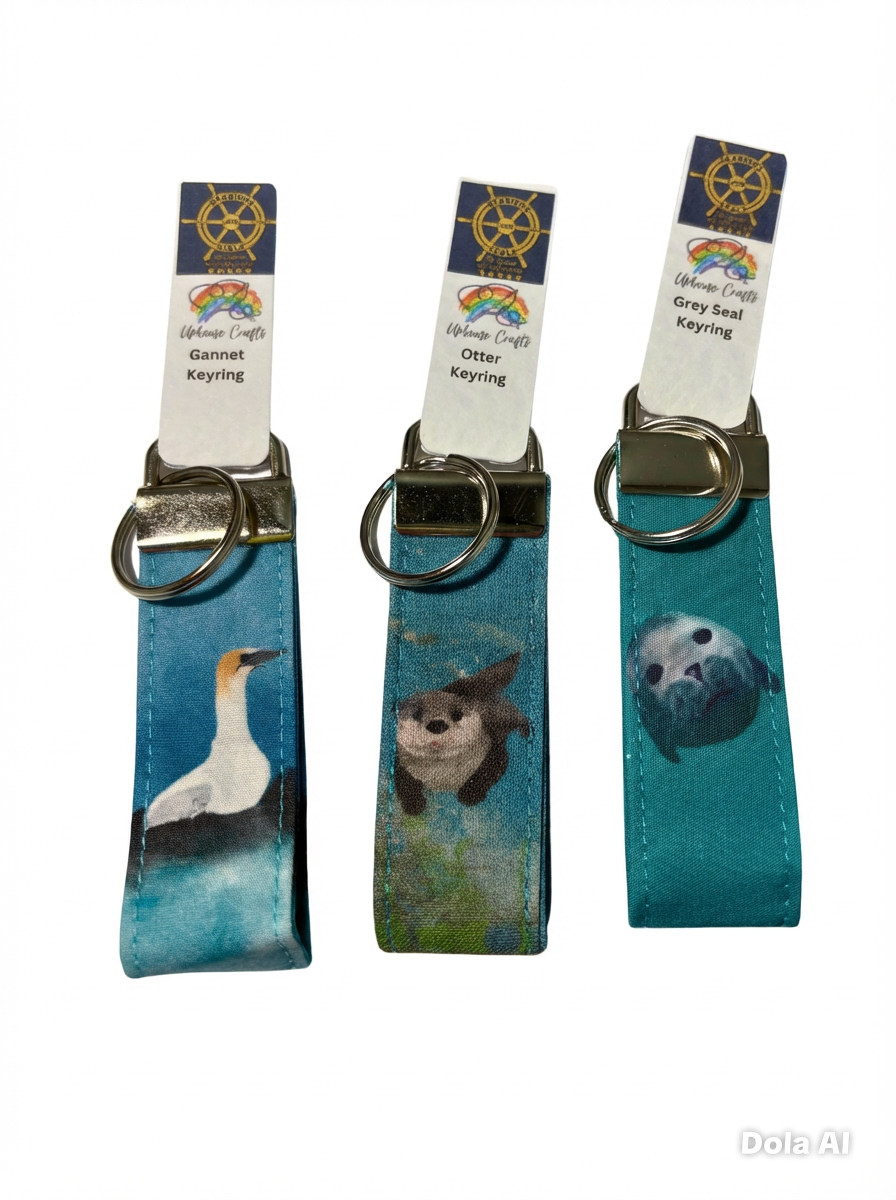 Wholesale | Handmade Mixed Designs Keyrings (BOX of 9) - Puffin, Otter, Grey Seal, Orca, Gannet