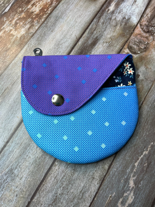 Purpe & Blue Patchwork Round Wing Zip Purse no2024-01 - Uphouse Crafts