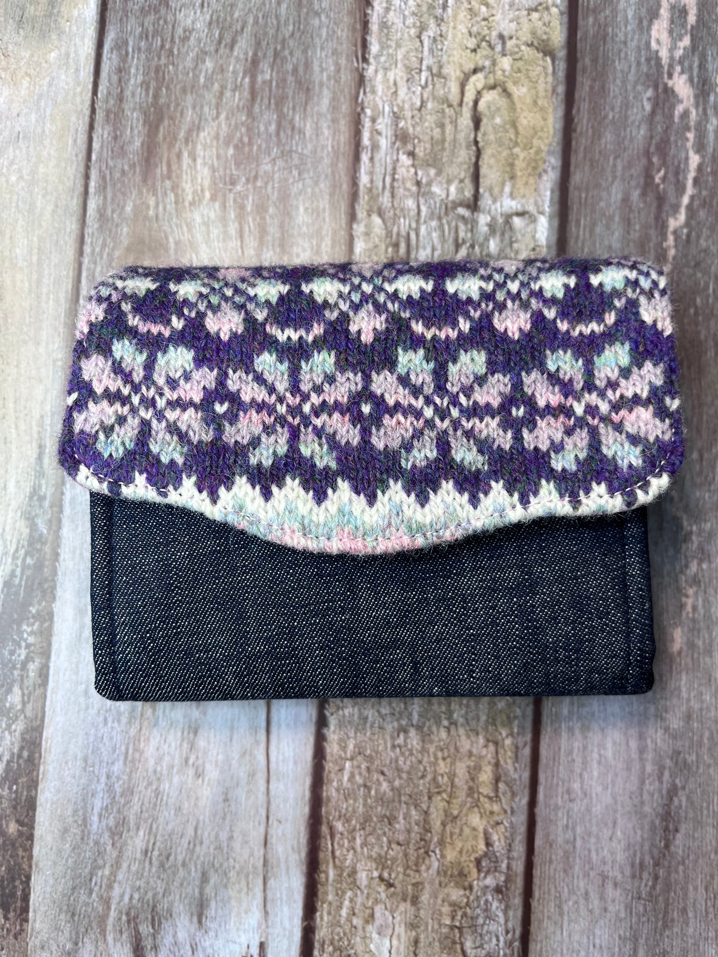 Hand knitted Fair Isle Purse Clutch - Purple, Pink, Mint, Lilac - Uphouse Crafts