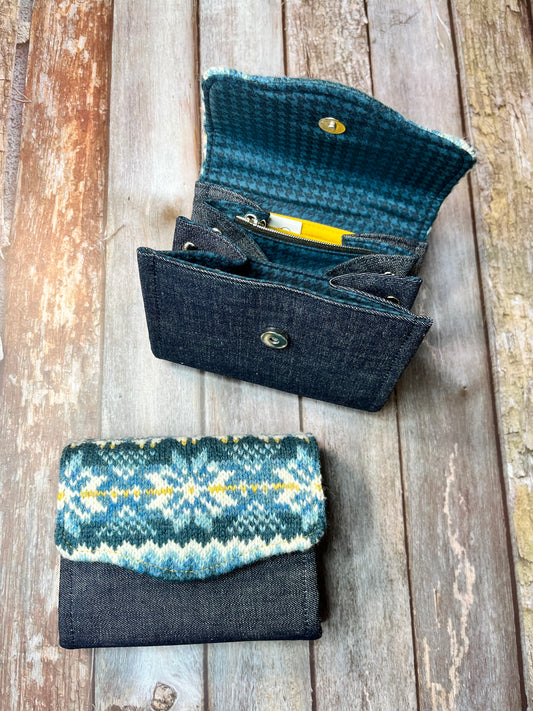 Hand knitted Fair Isle Purse Clutch - Blue Star - Uphouse Crafts