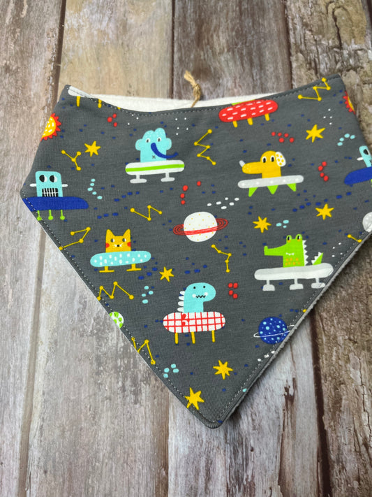 Baby Dribble Bandana Bib 0-12 months - Grey Animals in Space - Uphouse Crafts