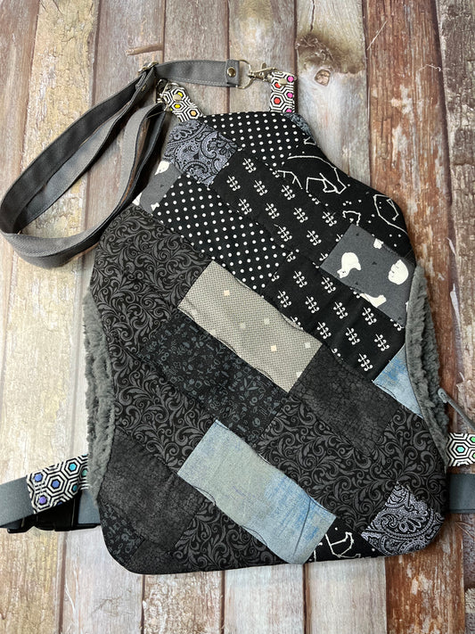 Wearable Hot Water Bottle Cover - Black & Grey Patchwork - Uphouse Crafts