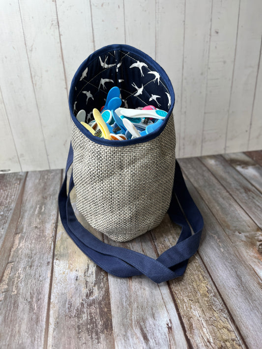 New Style Clothes Peg Bag - Beige Navy Swallows - Uphouse Crafts