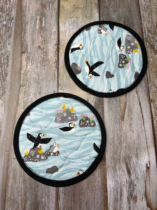 Round Fabric Coasters Set of 2 - Puffins - Uphouse Crafts