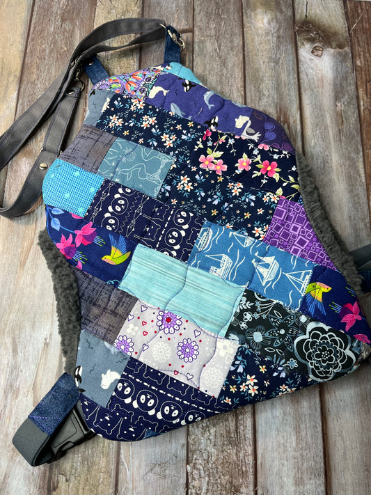 Wearable Hot Water Bottle Cover - Purple & Blue Patchwork - Uphouse Crafts