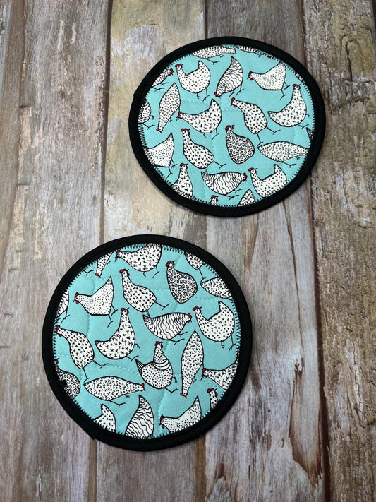 Round Fabric Coasters Set of 2 - Chickens - Uphouse Crafts