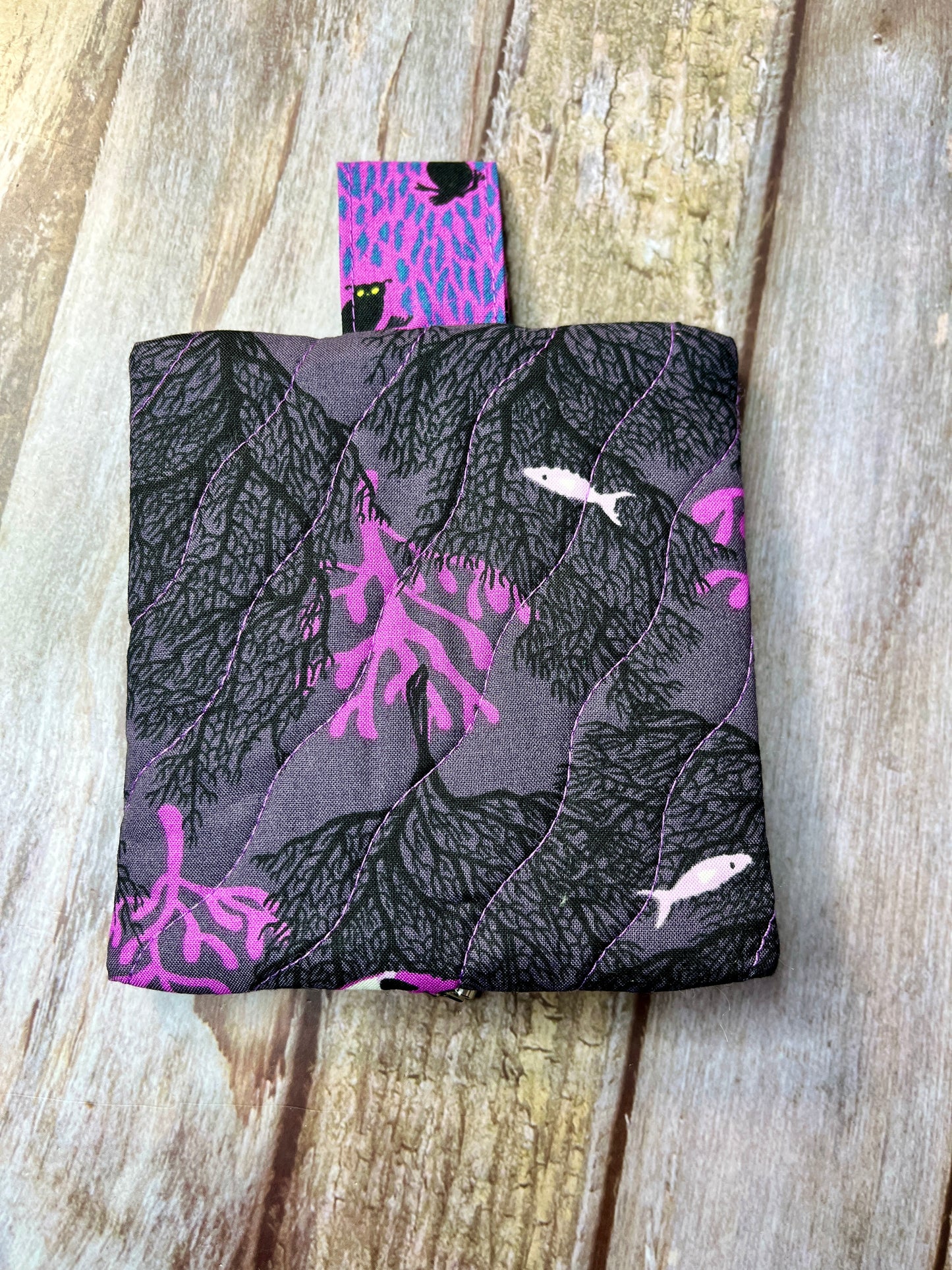 Mini Zip Pouch - Charcoal Purple Fish - Uphouse Crafts