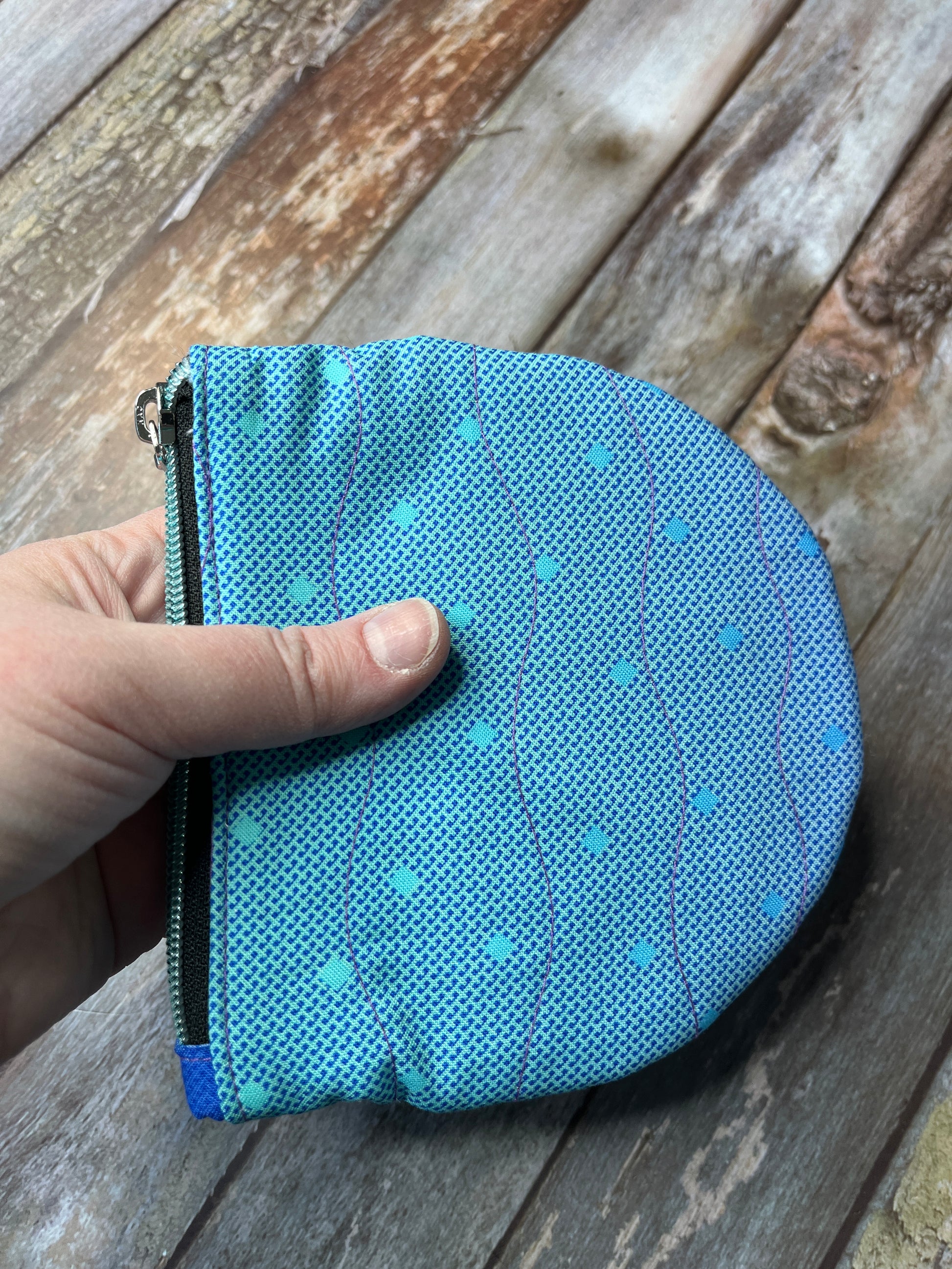 Purpe & Blue Patchwork Round Wing Zip Purse no2024-05 - Uphouse Crafts