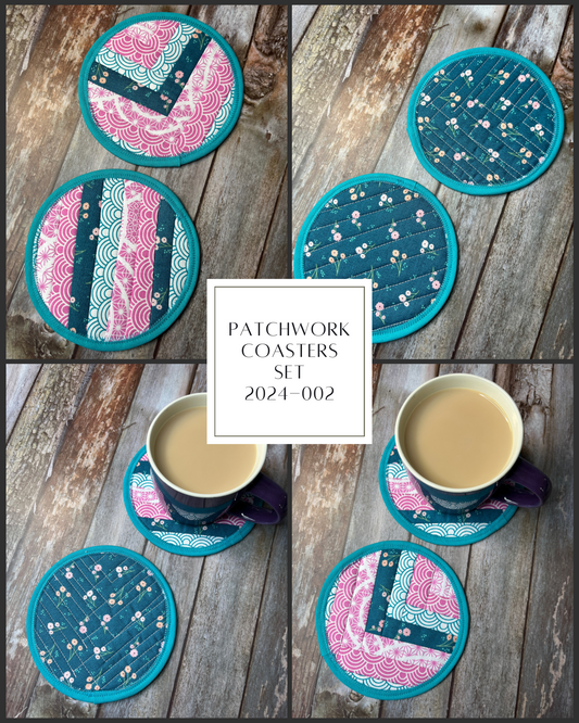 Round Fabric Coasters Set of 2 - Pink Aqua Patchwork - Uphouse Crafts