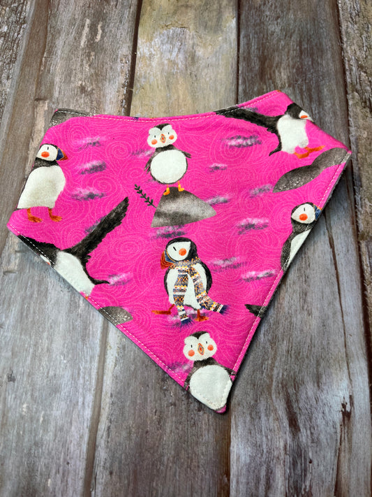 Baby Dribble Bandana Bib 0-12 months - Pink Fair Isle Puffin - Uphouse Crafts