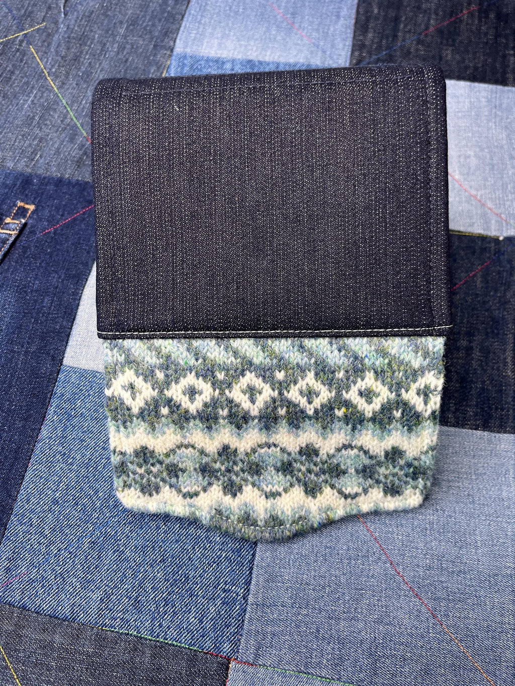 Aqua Ivory Grey Wool Fair Isle Purse - Uphouse Crafts