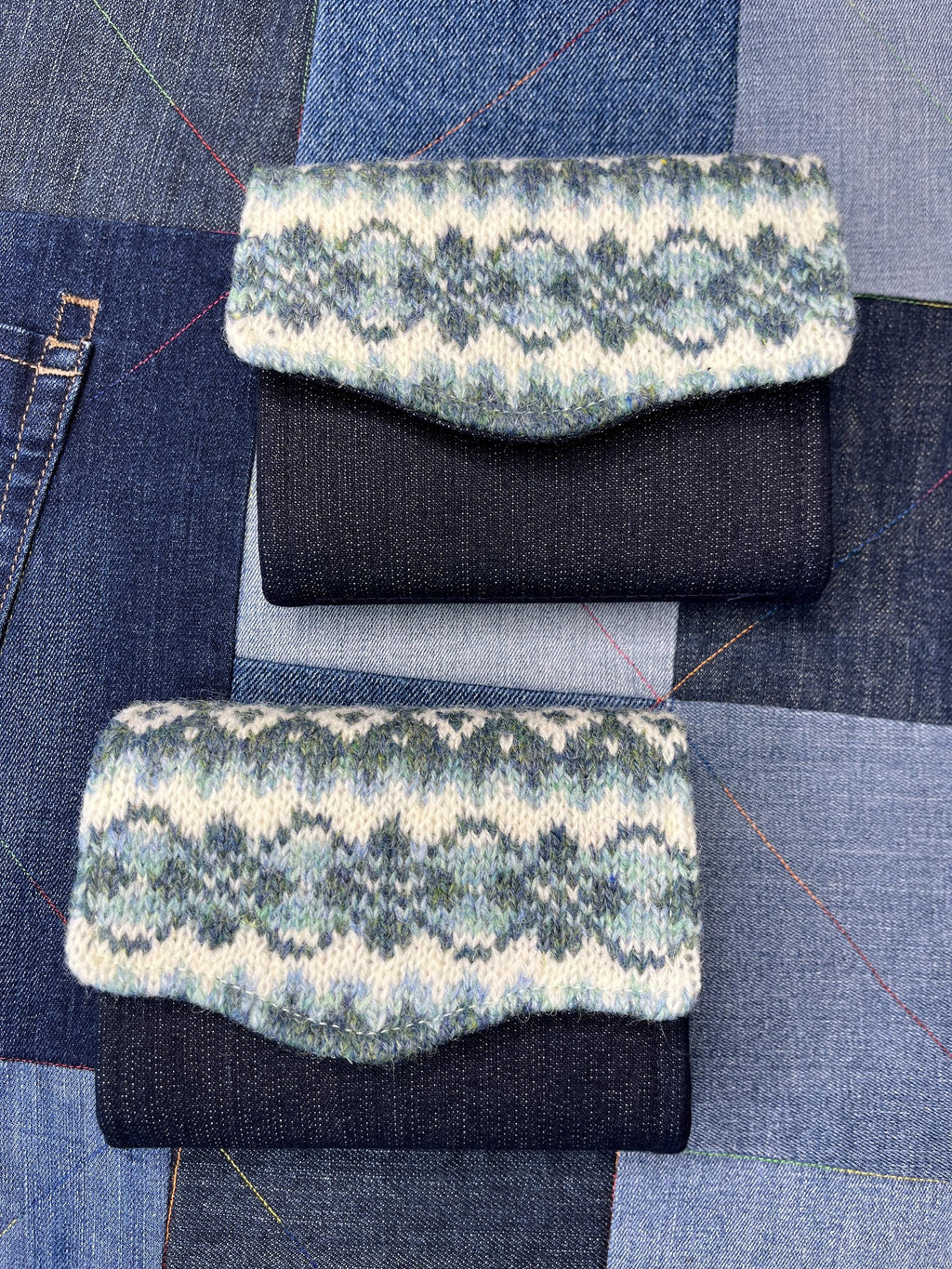 Aqua Ivory Grey Wool Fair Isle Purse - Uphouse Crafts