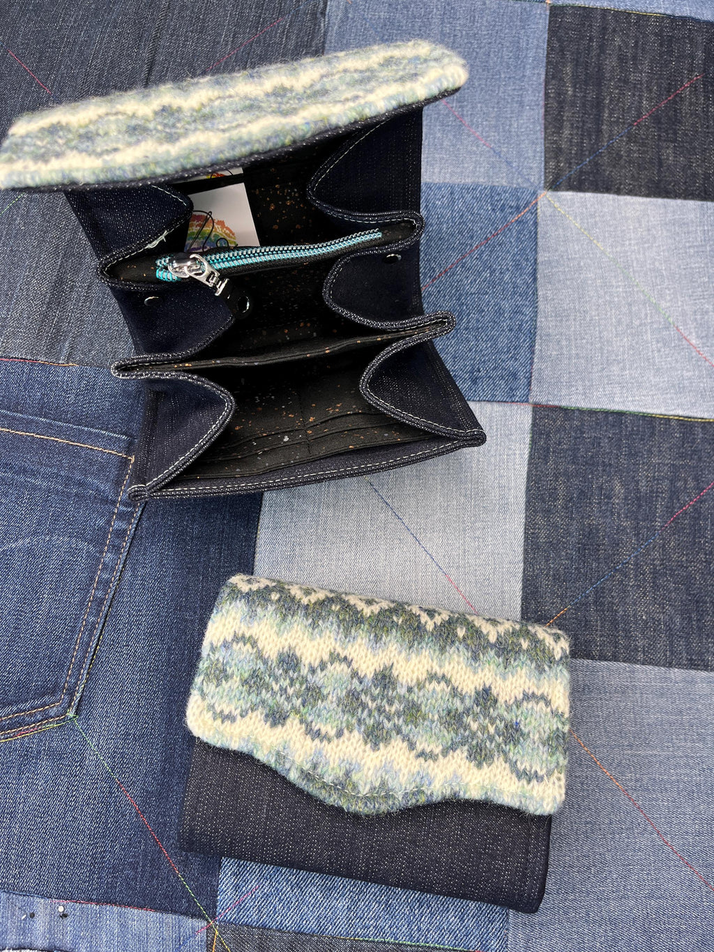 Aqua Ivory Grey Wool Fair Isle Purse - Uphouse Crafts