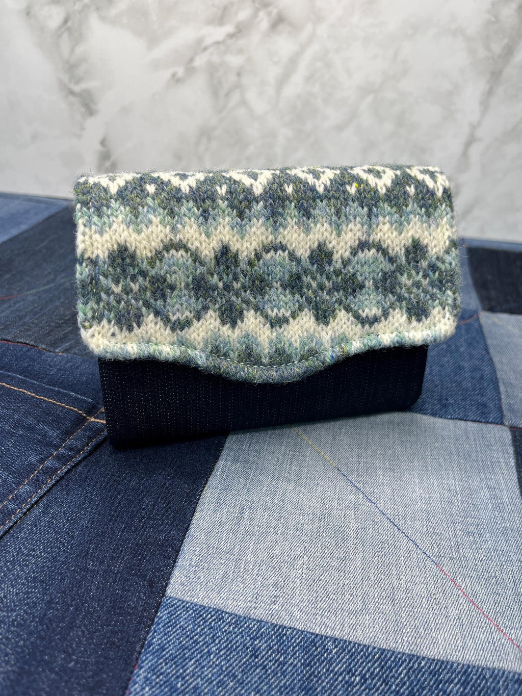 Aqua Ivory Grey Wool Fair Isle Purse - Uphouse Crafts