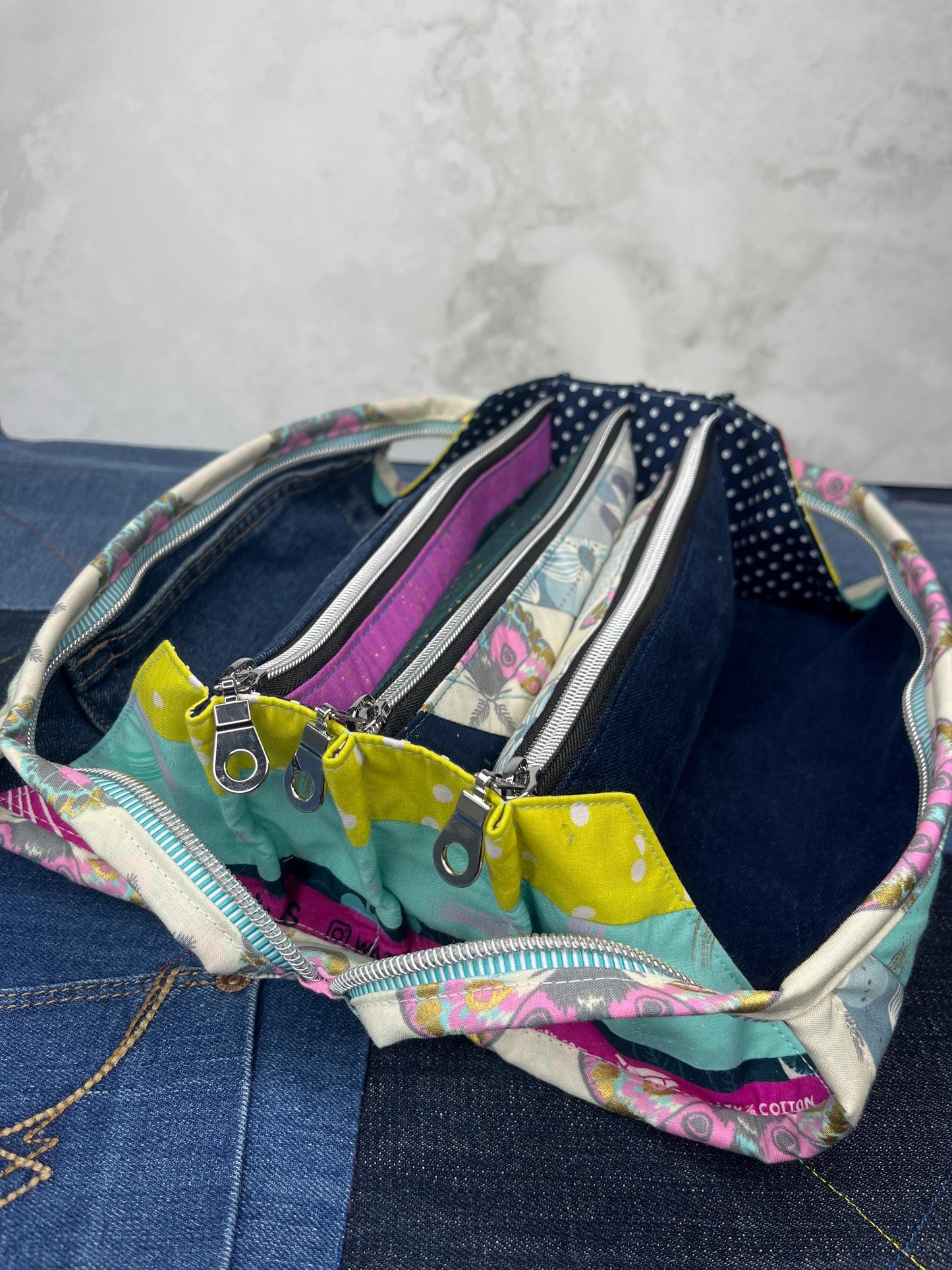 Aqua Lime Green Selvedge Sew Together Bag - Uphouse Crafts