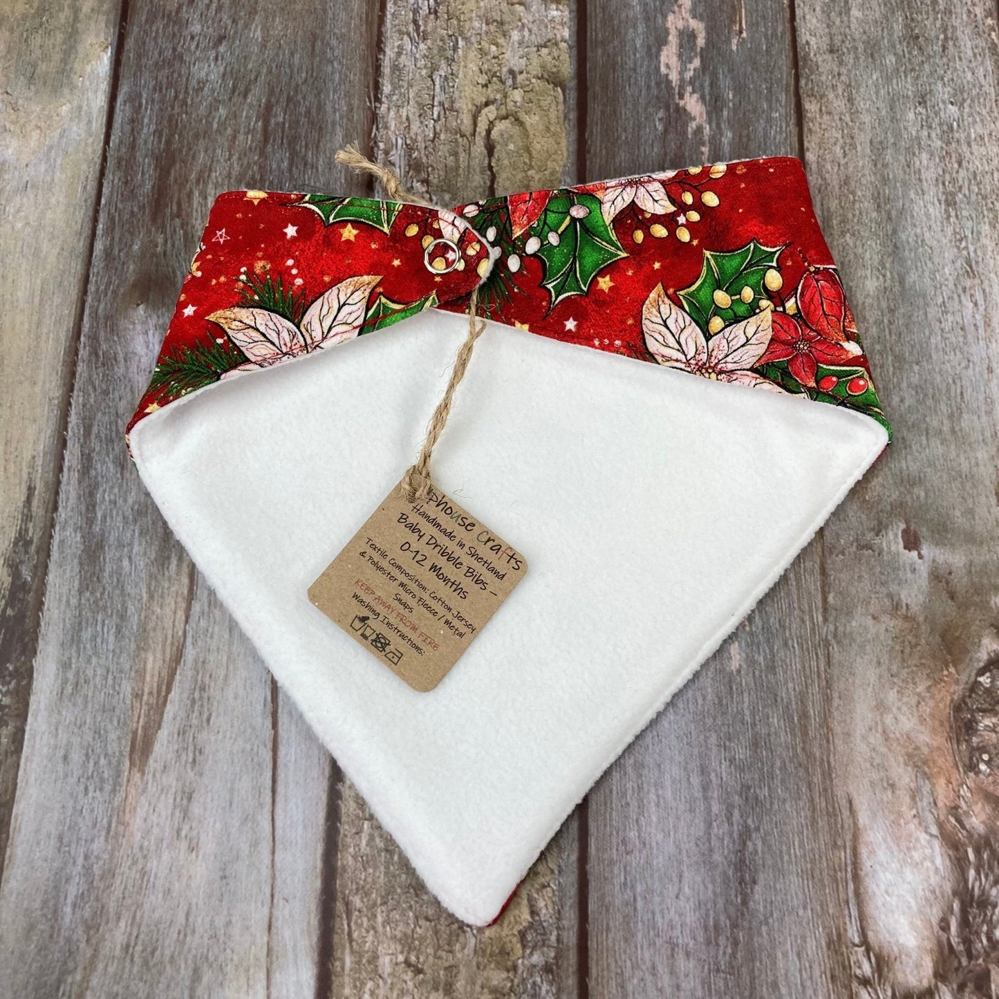 Baby Dribble Bandana Bib 0 - 12 months - Christmas poinsettia - Uphouse Crafts