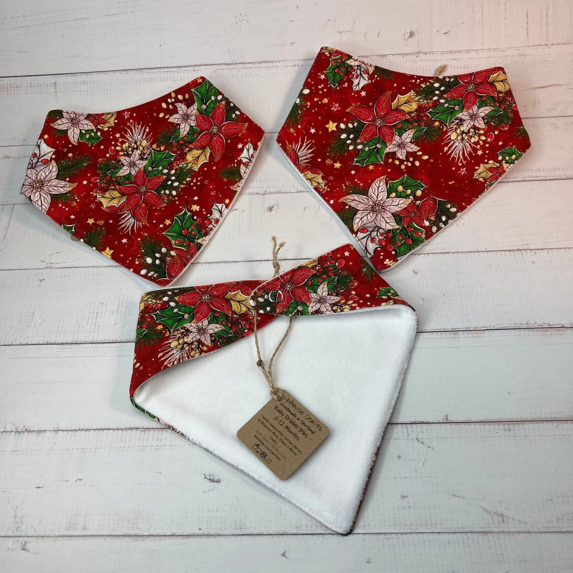 Baby Dribble Bandana Bib 0 - 12 months - Christmas poinsettia - Uphouse Crafts