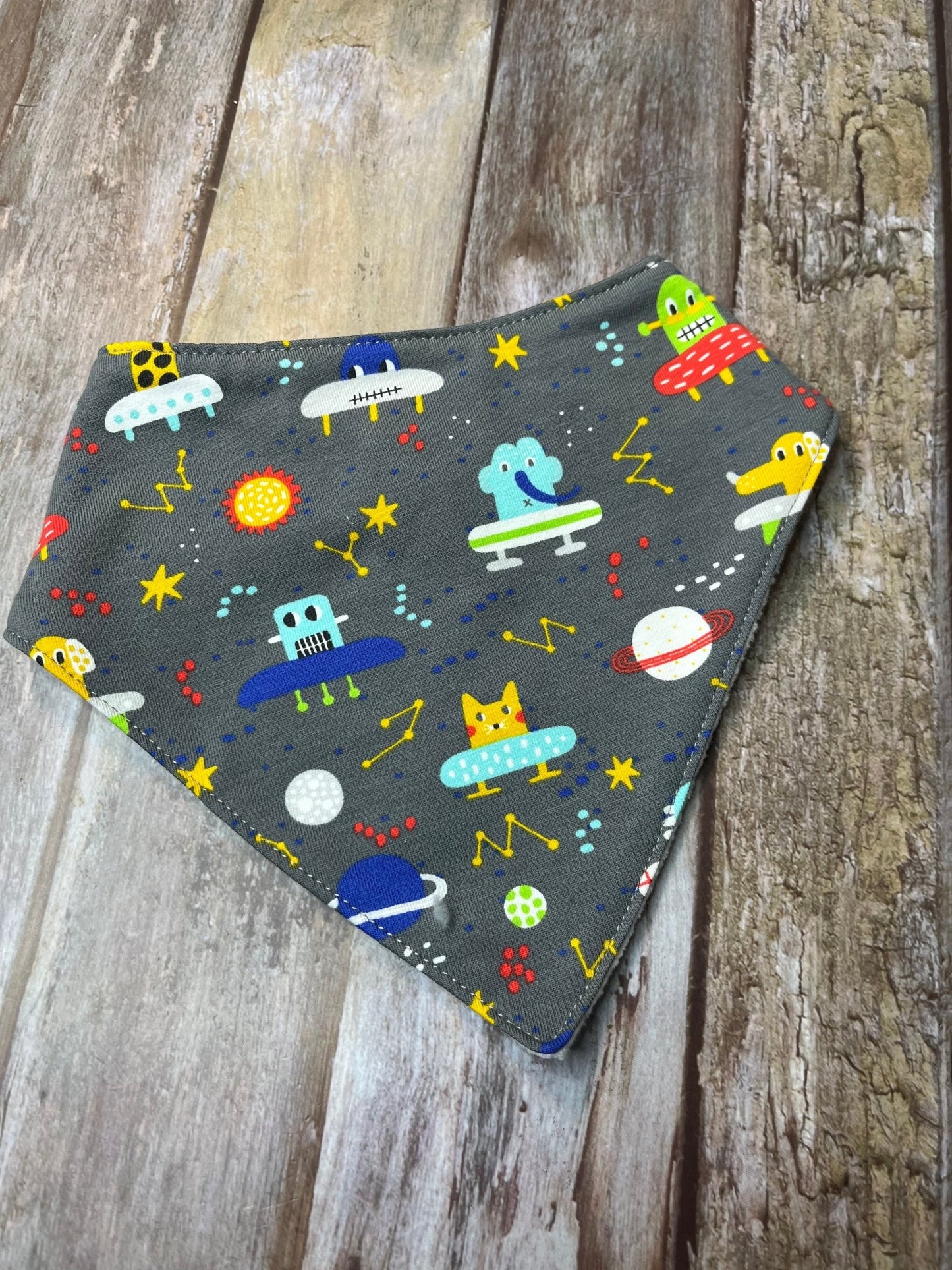 Baby Dribble Bandana Bib 0 - 12 months - Grey Animals in Space - Uphouse Crafts