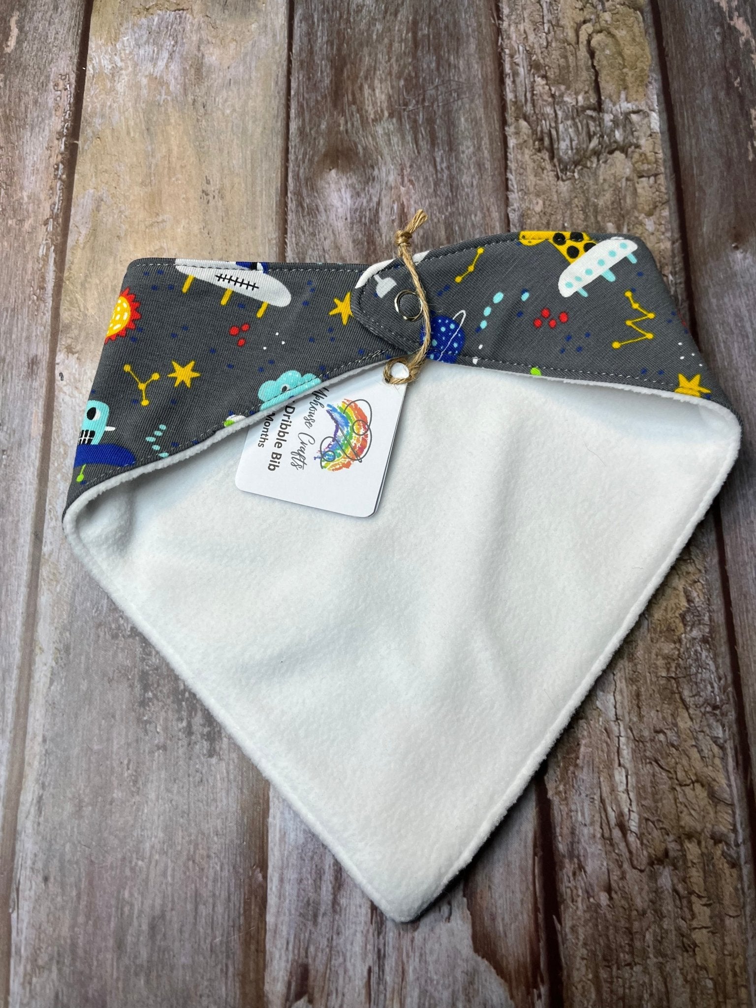 Baby Dribble Bandana Bib 0 - 12 months - Grey Animals in Space - Uphouse Crafts