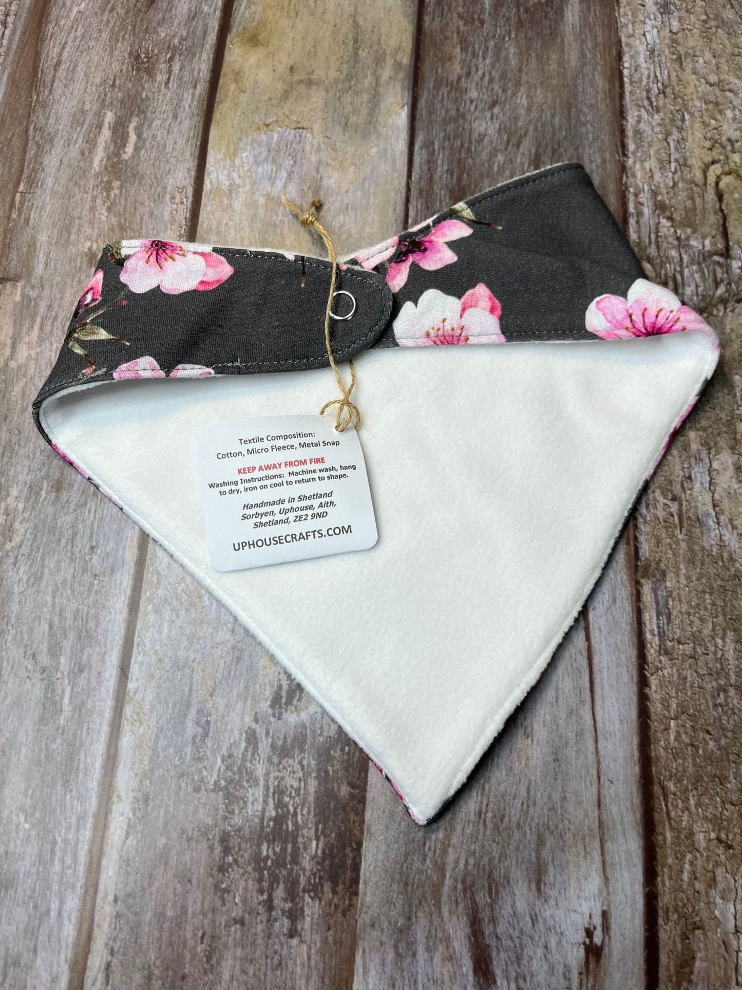 Baby Dribble Bandana Bib 0 - 12 months - Grey Cherry Blossom - Uphouse Crafts