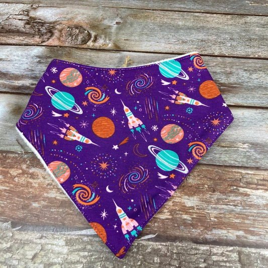 Baby Dribble Bandana Bib 0 - 12 months - Purple Space Rocket - Uphouse Crafts