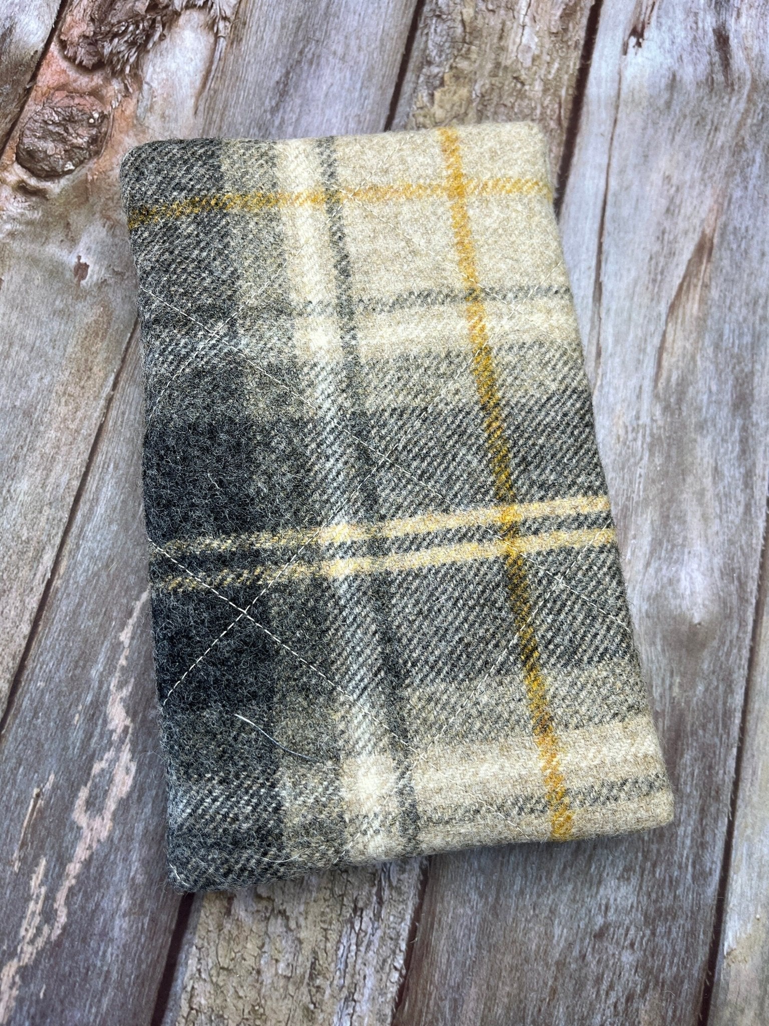 Beige Grey Mustard Check Tweed Notebook Pencil Case, A5 Journal Zip Case, Bookmark - Uphouse Crafts