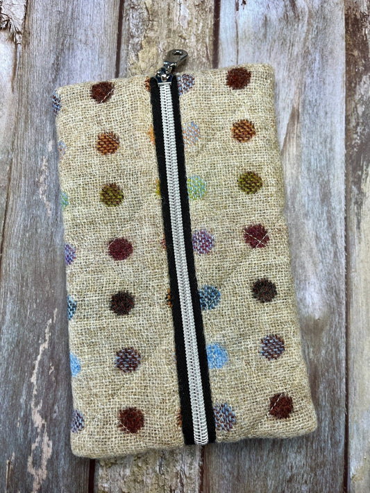 Beige Rainbow Dot Tweed Notebook Pencil Case, A5 Journal Zip Case, Bookmark - Uphouse Crafts