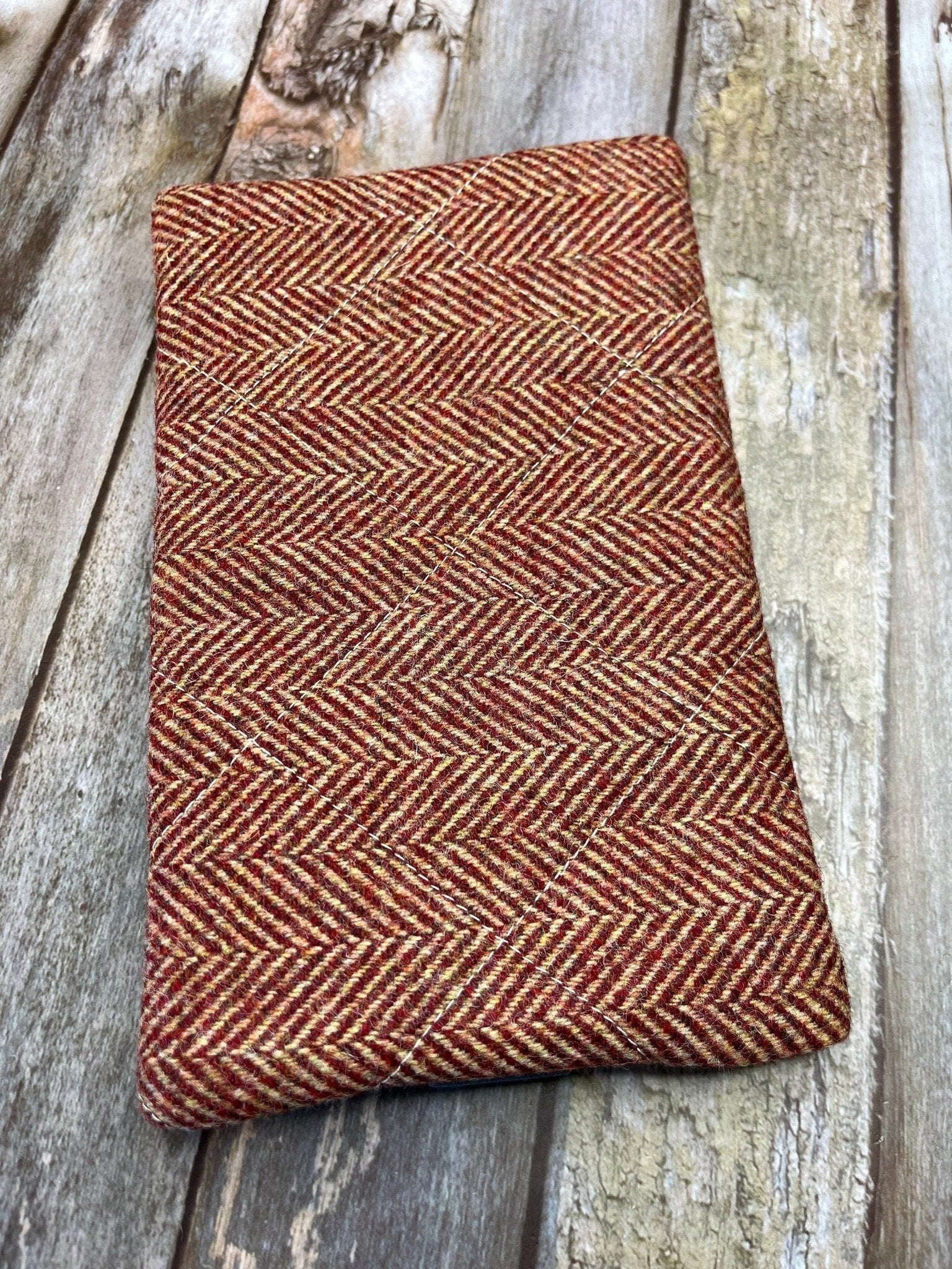 Beige Red Herringbone Tweed Notebook Pencil Case, A5 Journal Zip Case, Bookmark - Uphouse Crafts