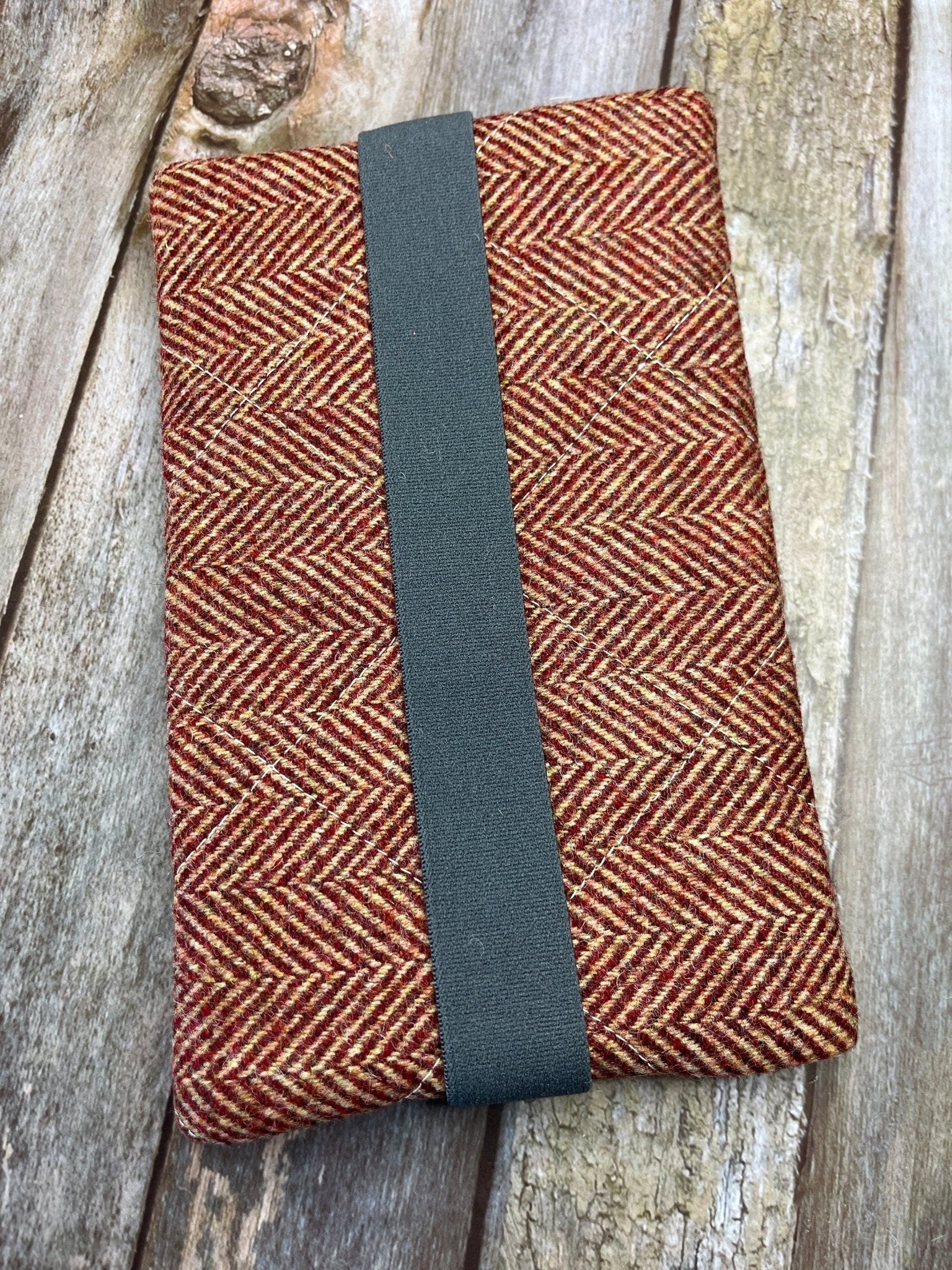 Beige Red Herringbone Tweed Notebook Pencil Case, A5 Journal Zip Case, Bookmark - Uphouse Crafts