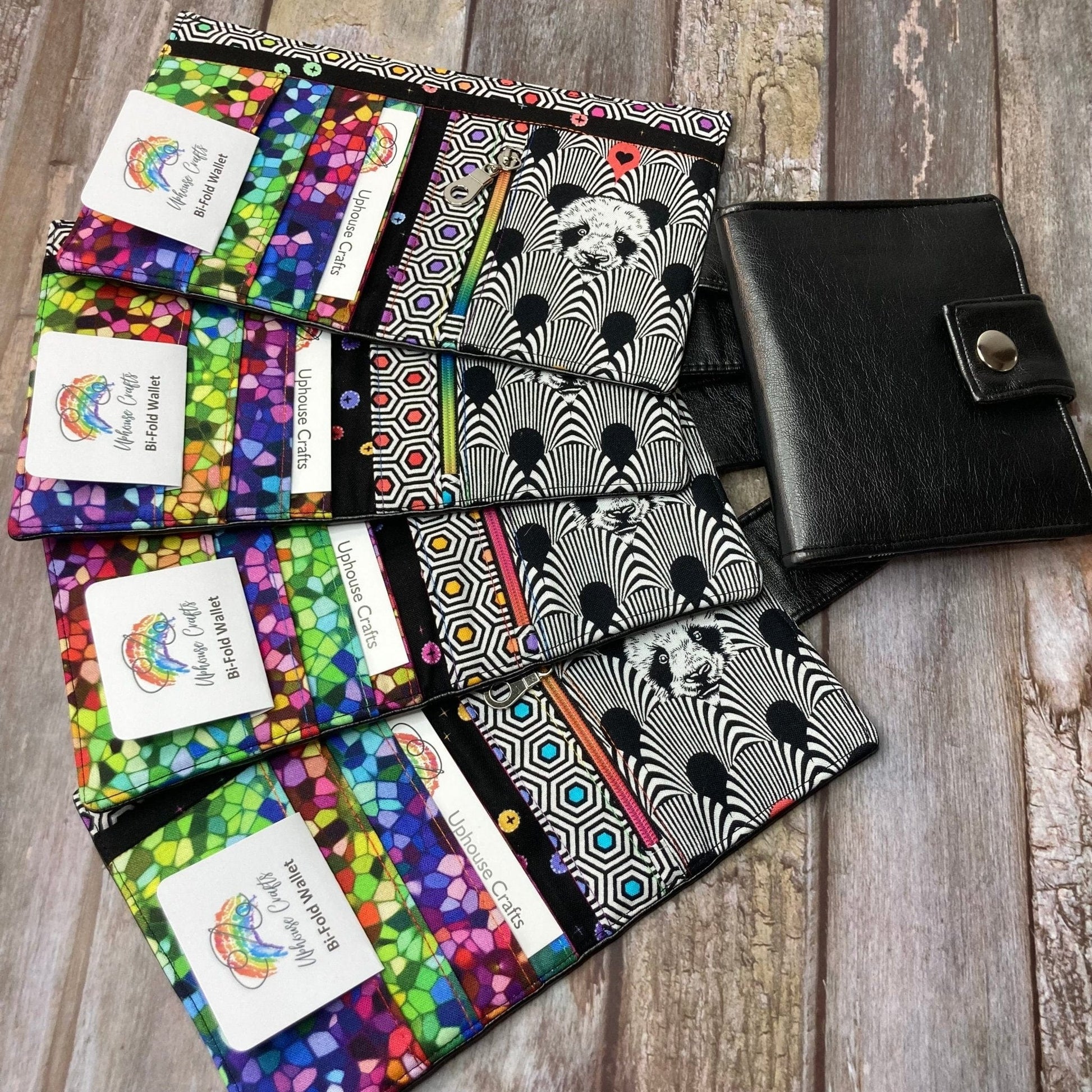 Bi-fold Black Faux Leather Wallet | Rainbow Panda 2