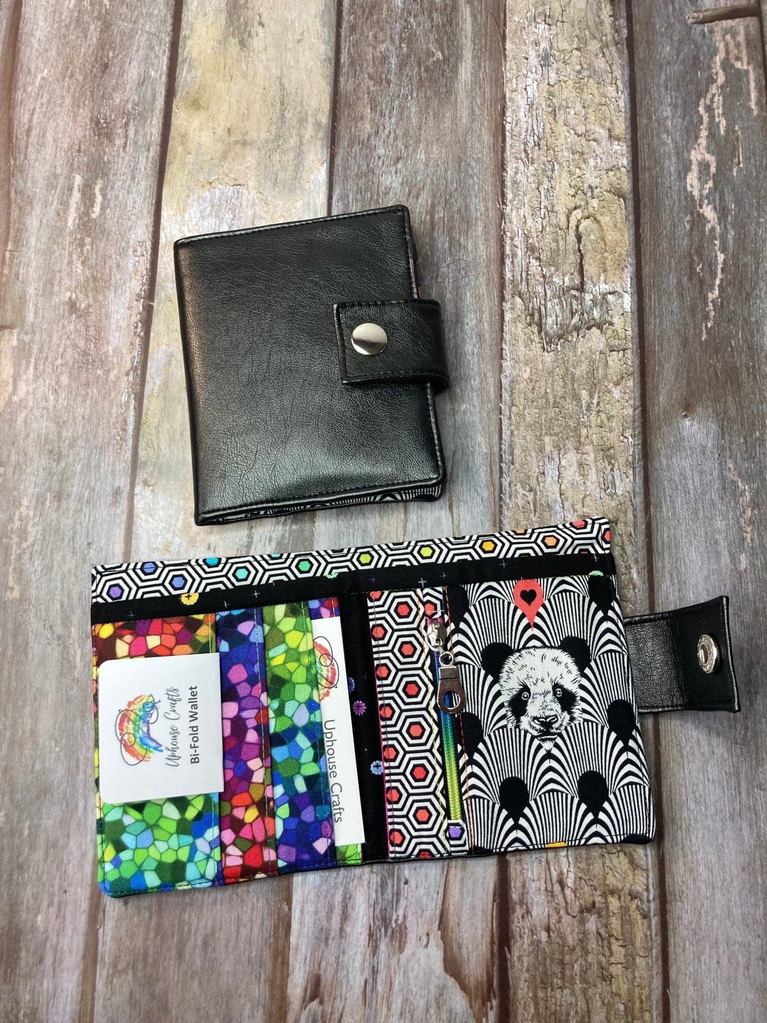 Bi-fold Black Faux Leather Wallet | Rainbow Panda 2