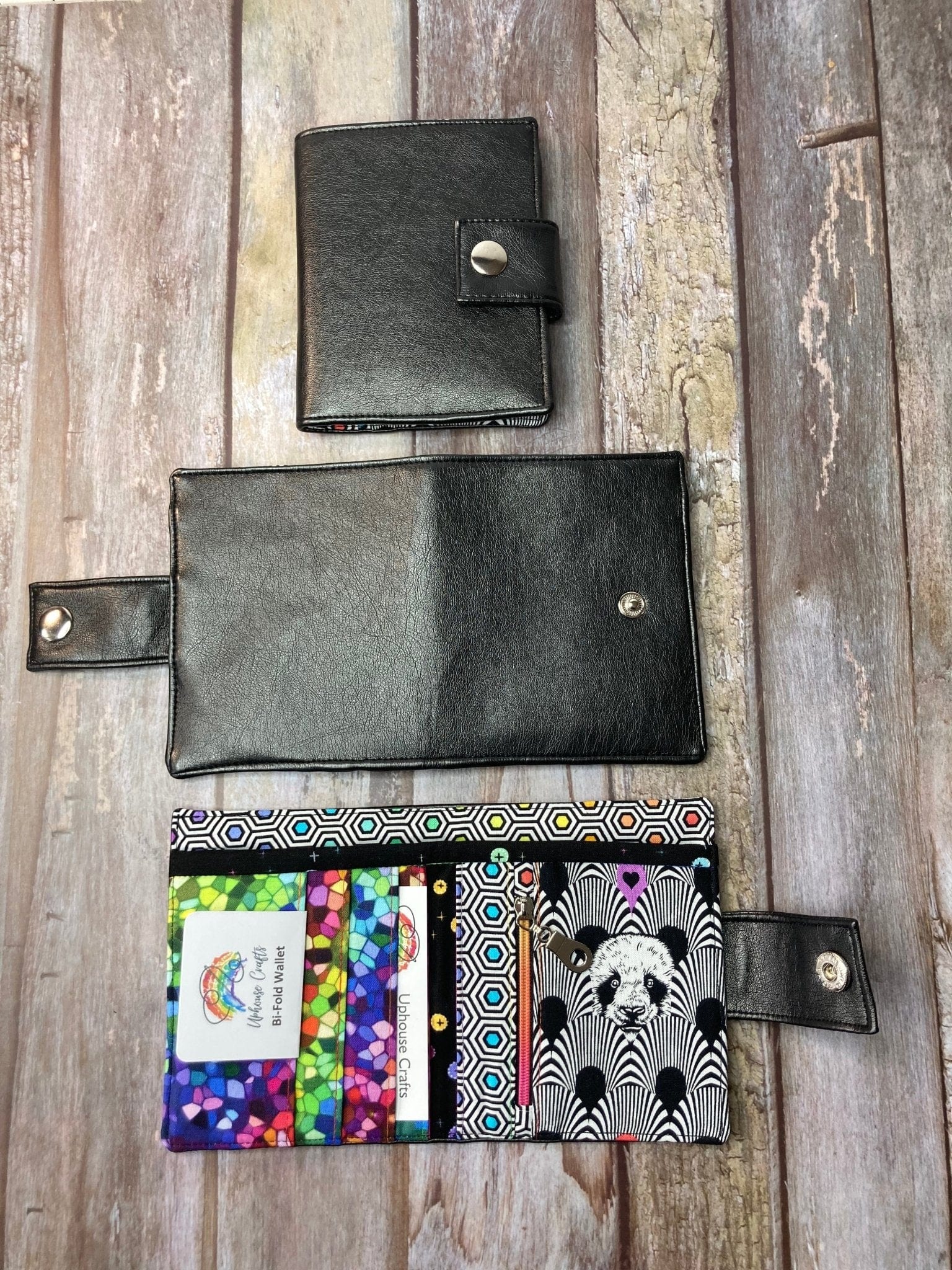 Bi-fold Black Faux Leather Wallet | Rainbow Panda 2