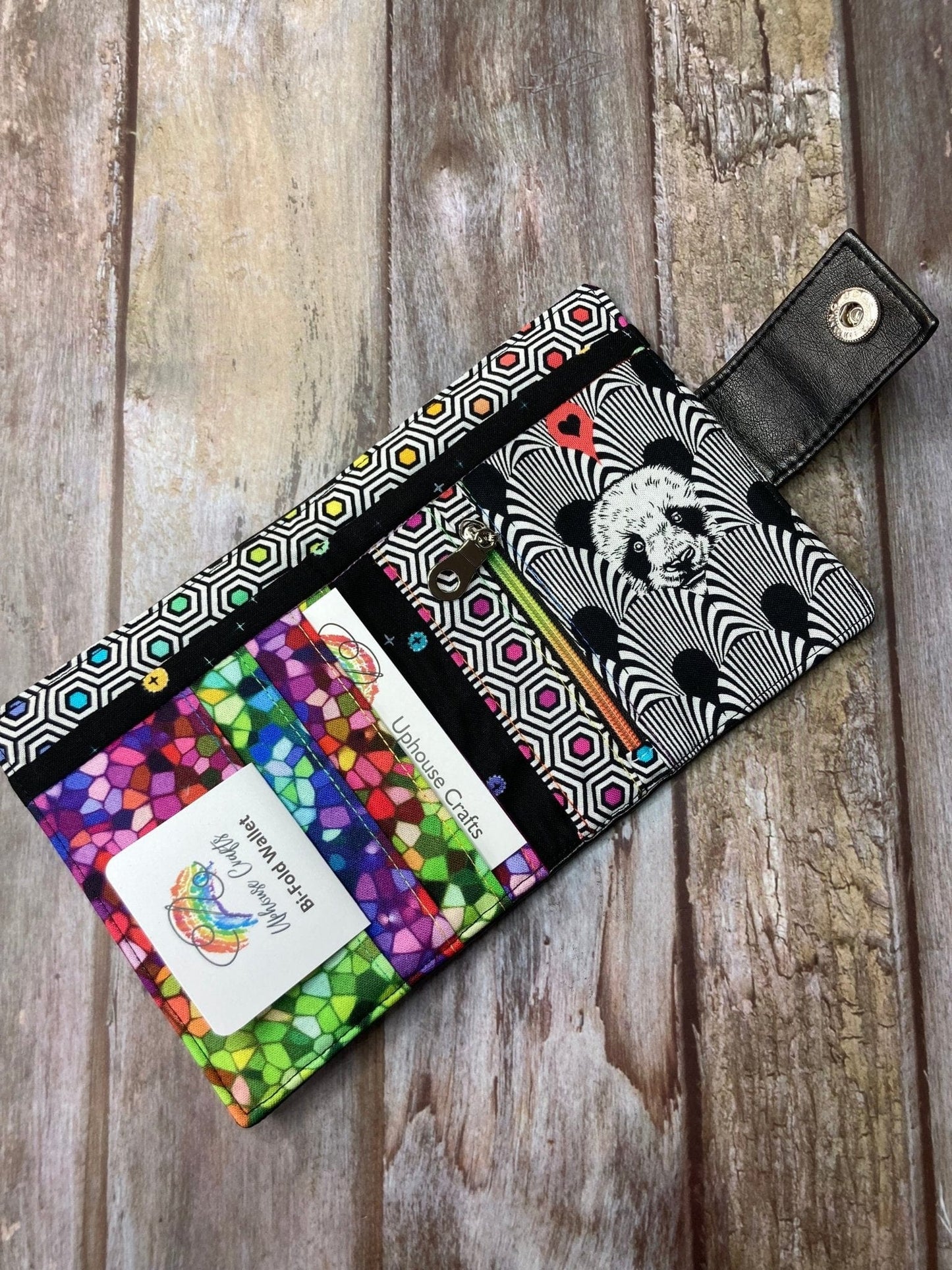 Bi-fold Black Faux Leather Wallet | Rainbow Panda 2