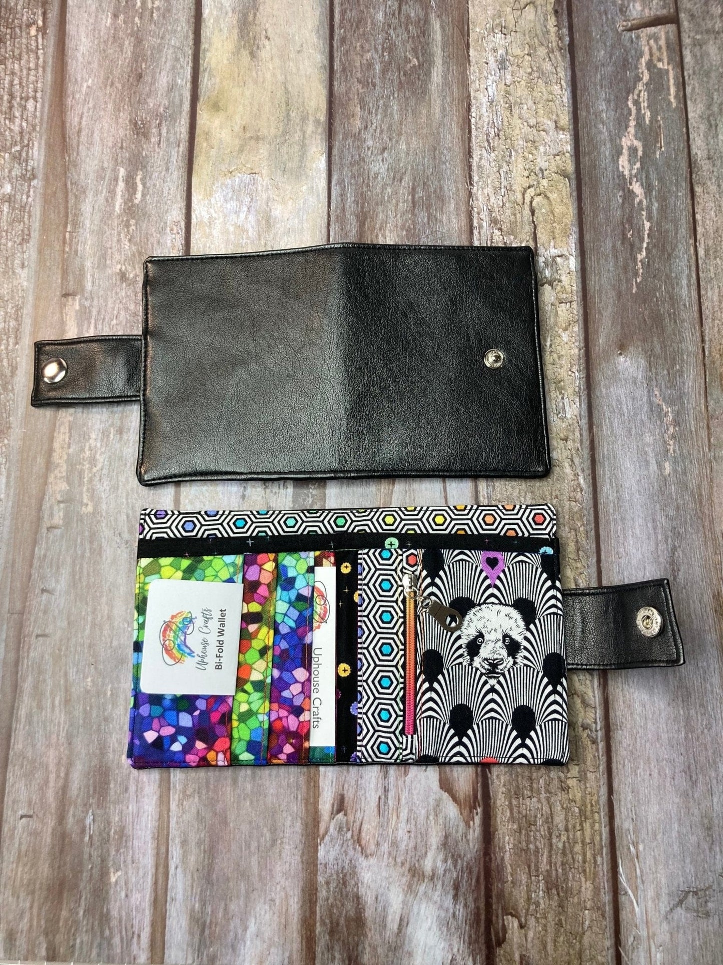 Bi-fold Black Faux Leather Wallet | Rainbow Panda 2