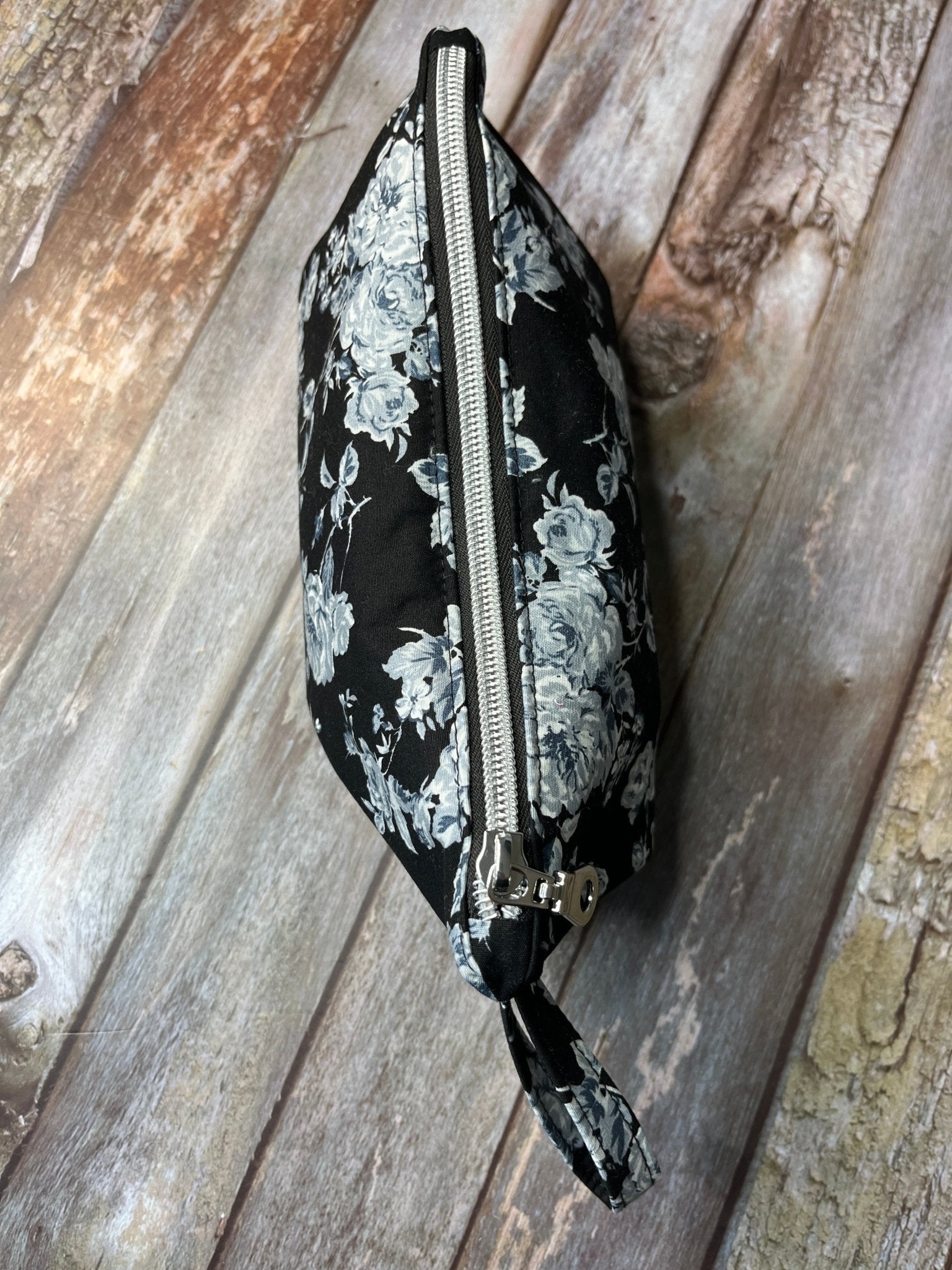 Black White Floral Makeup Bag Pencil Case - Uphouse Crafts