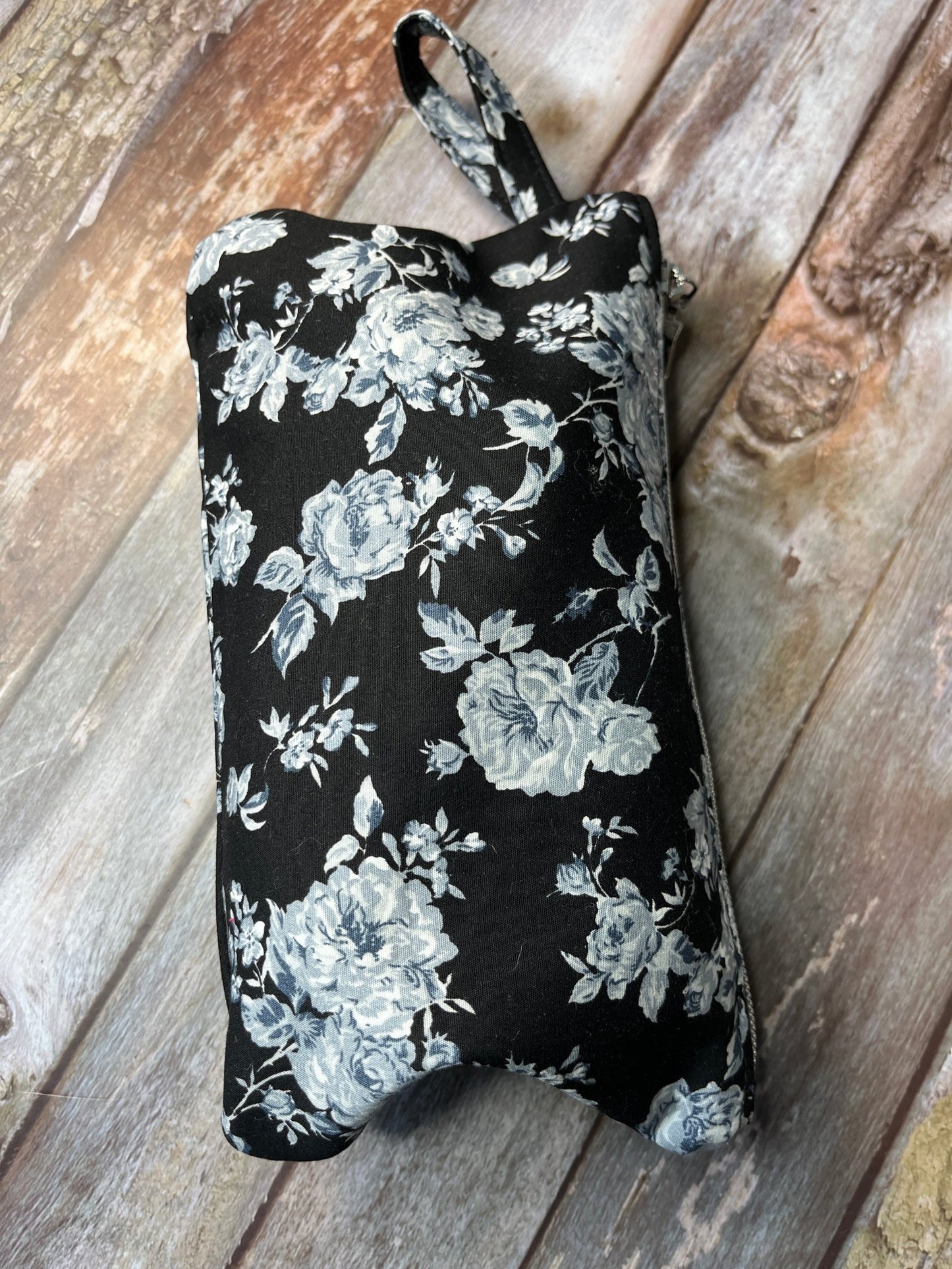 Black White Floral Makeup Bag Pencil Case - Uphouse Crafts