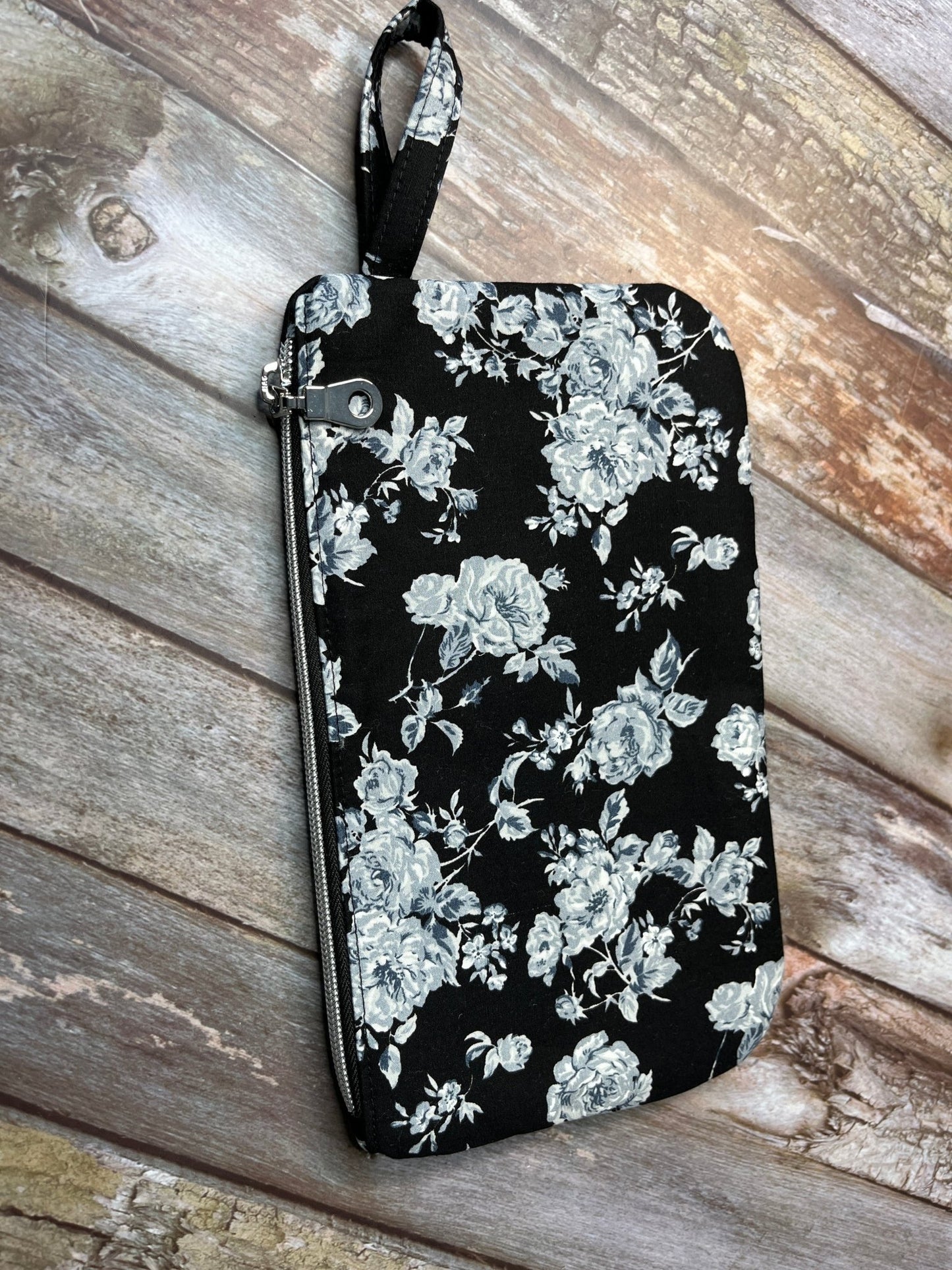 Black White Floral Makeup Bag Pencil Case - Uphouse Crafts