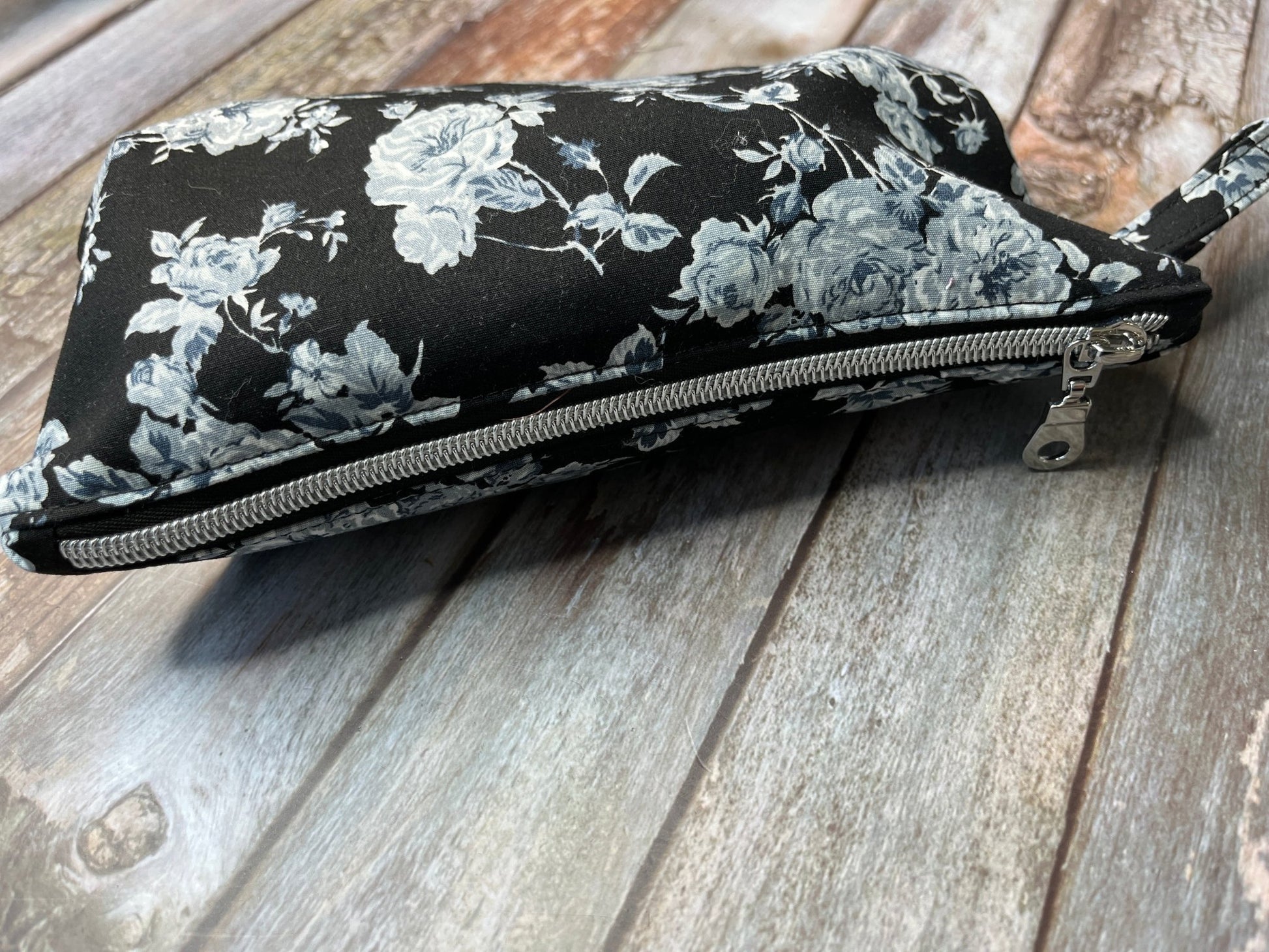 Black White Floral Makeup Bag Pencil Case - Uphouse Crafts