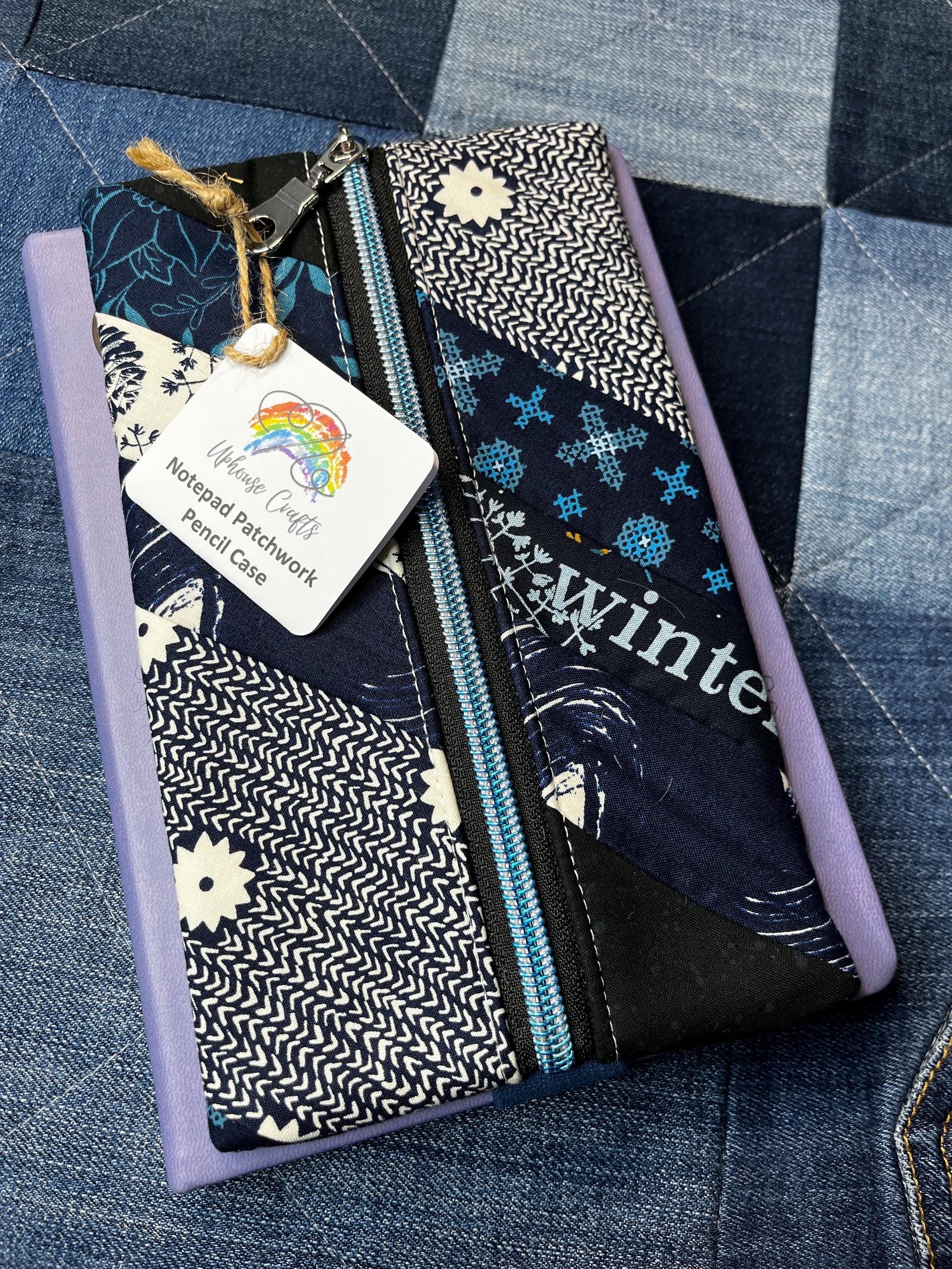 Blue cream Patchwork Notebook Pencil Case - Uphouse Crafts