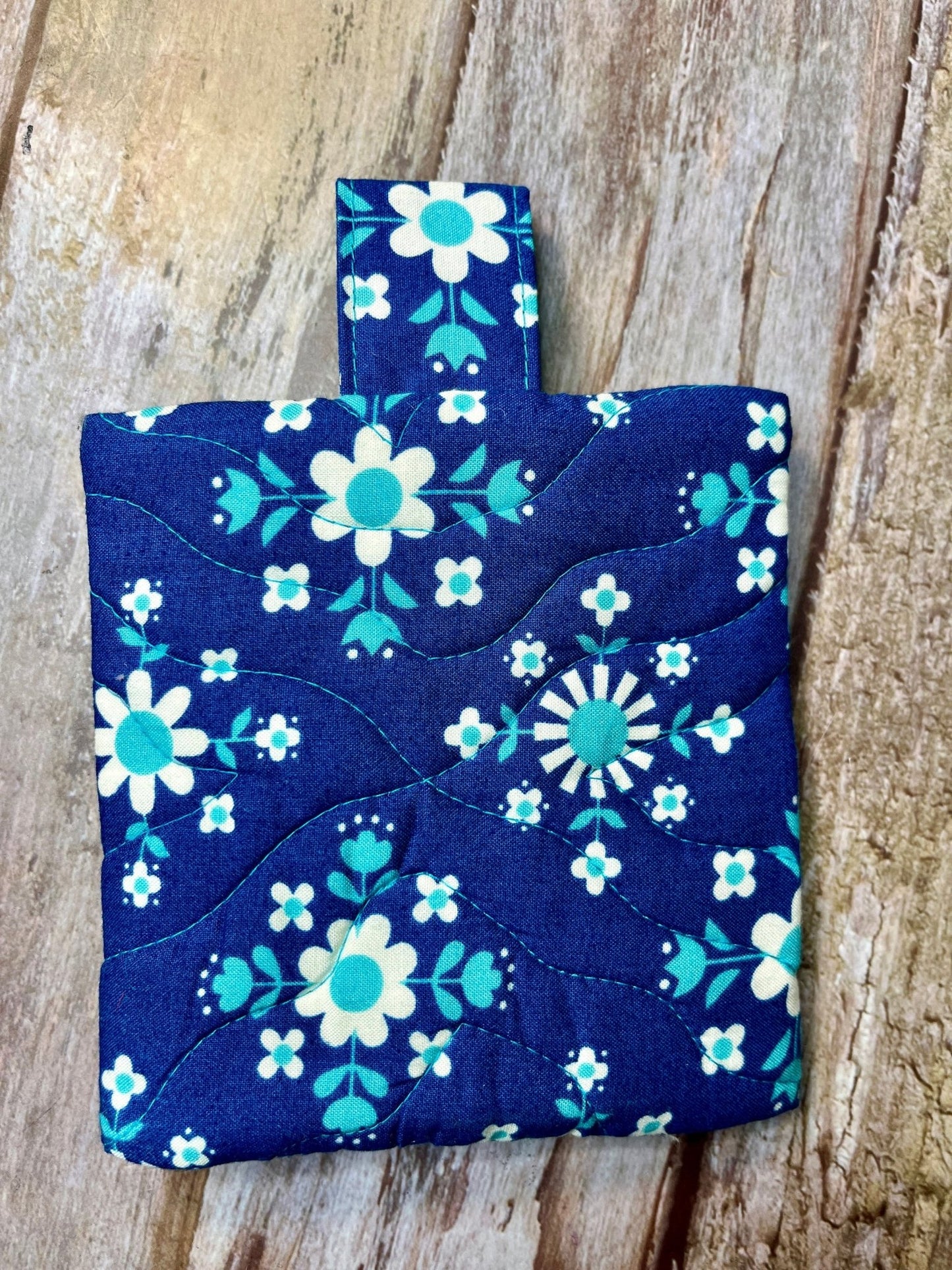 Blue Floral quilted Mini Zip Pouch, Coin Purse, Keyring Purse, Emergency Kit, Girls Purse, Blue Turquoise Pouch - Uphouse Crafts