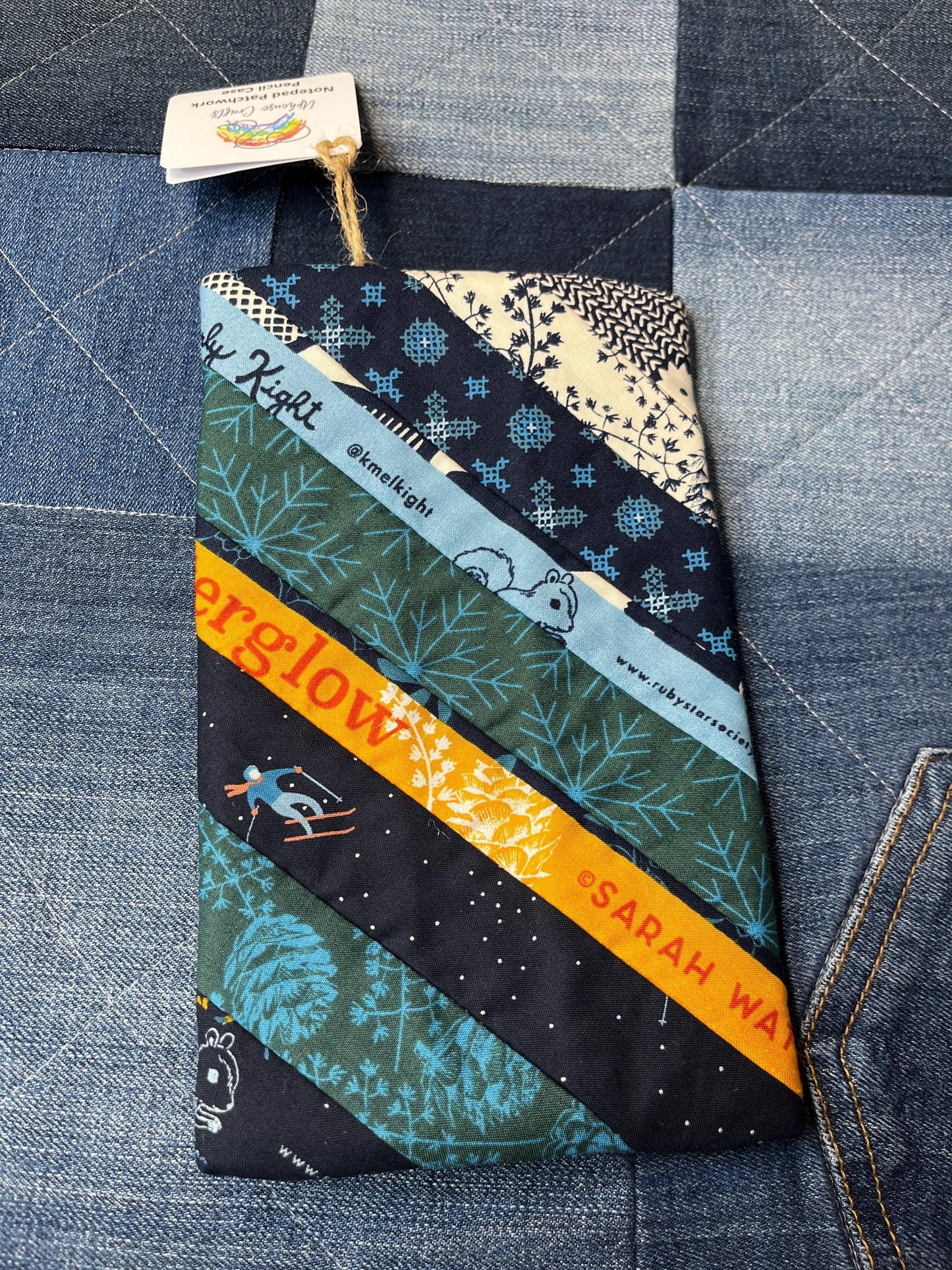 Blue green mustard Patchwork Notebook Pencil Case - Uphouse Crafts