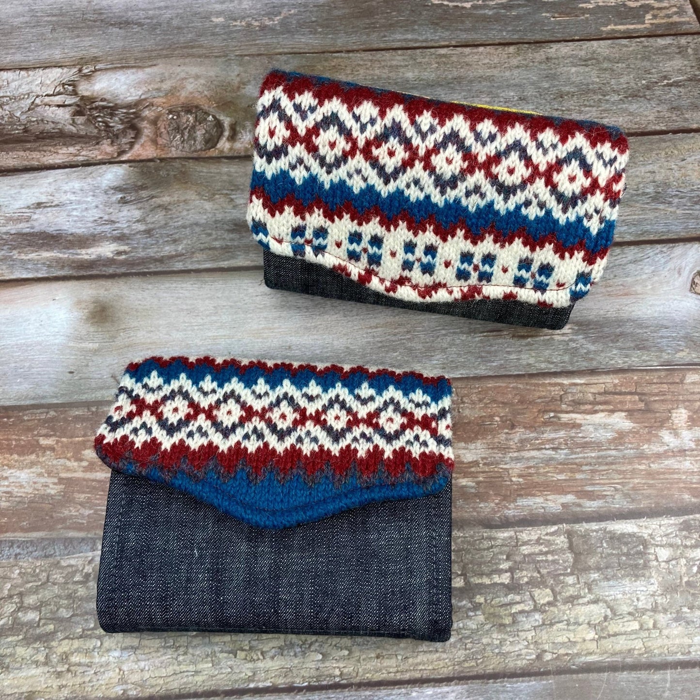 Blue Red & White Fair Isle Purse , Unique Knitted Purse Wallet, Handmade in Shetland - Uphouse Crafts