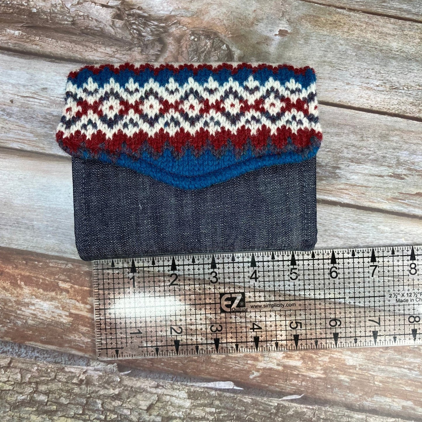 Blue Red & White Fair Isle Purse , Unique Knitted Purse Wallet, Handmade in Shetland - Uphouse Crafts