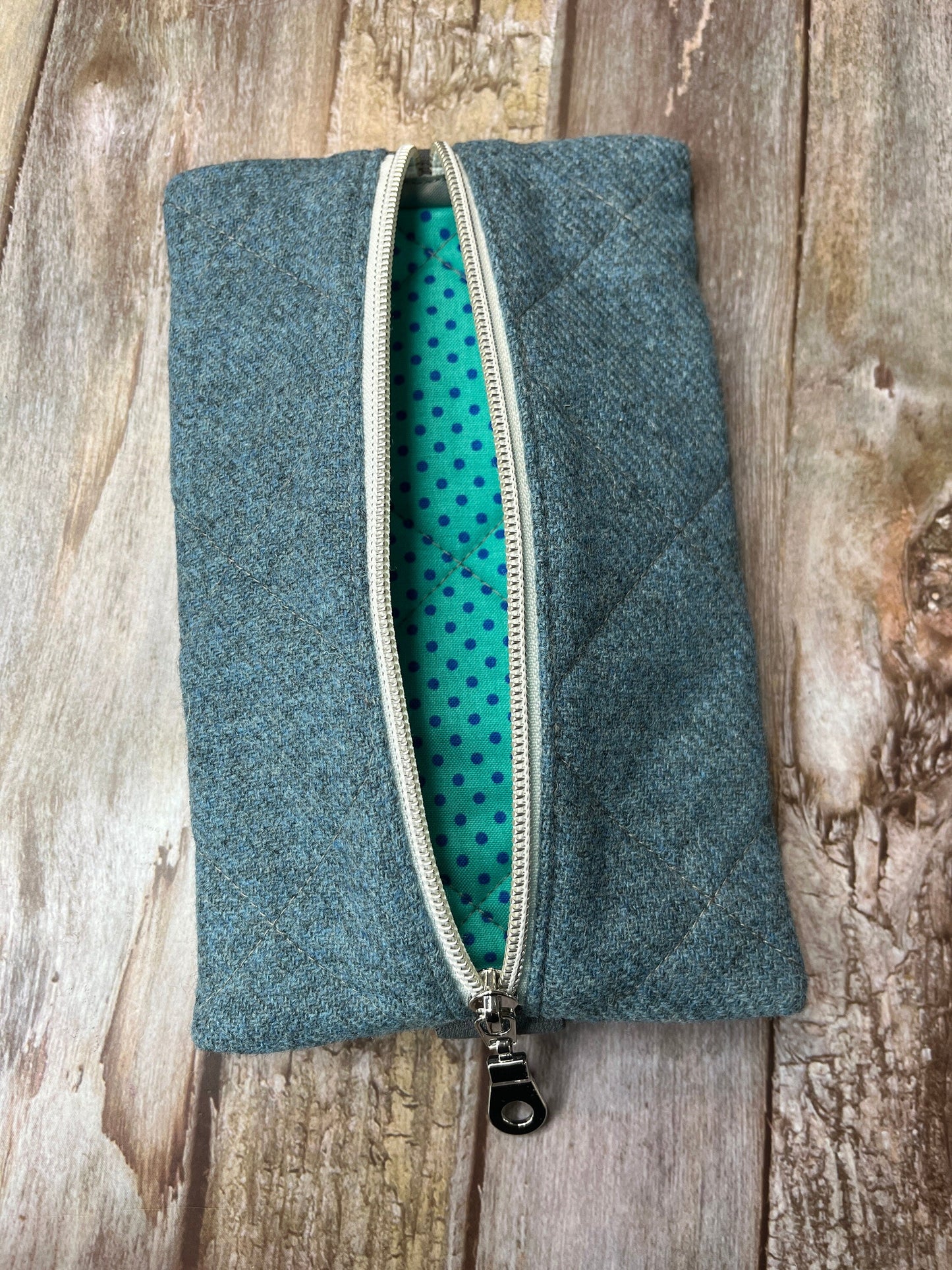 Blue Tweed Notebook Pencil Case, A5 Journal Zip Case, Bookmark - Uphouse Crafts