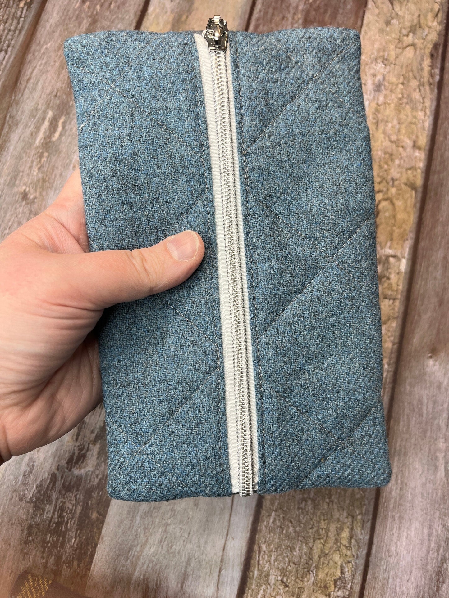 Blue Tweed Notebook Pencil Case, A5 Journal Zip Case, Bookmark - Uphouse Crafts