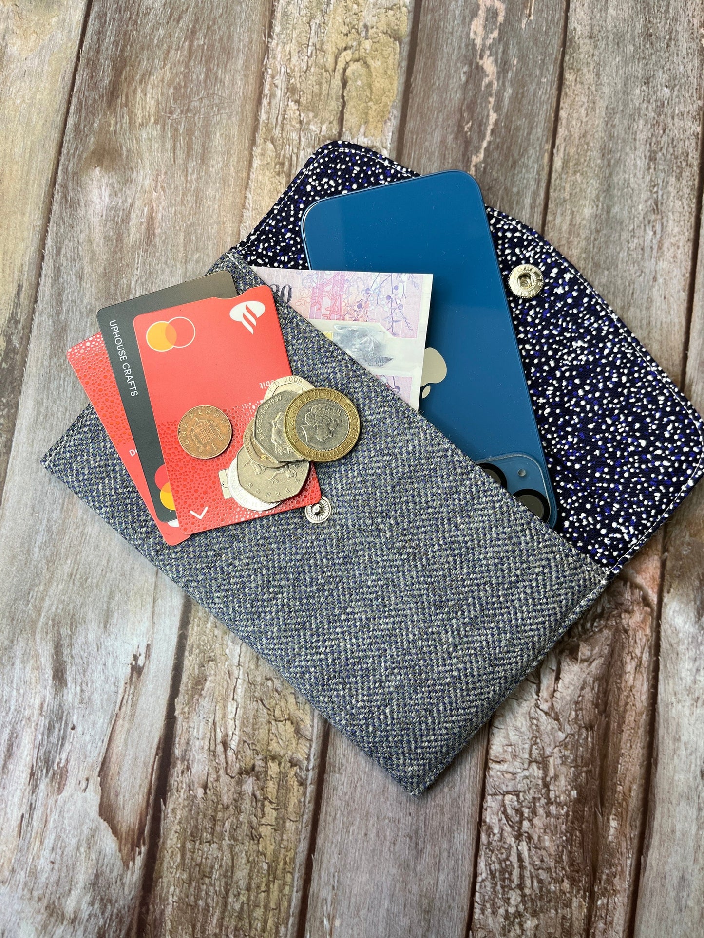 Slim Purse | Patchwork Purse | Blue Tweed